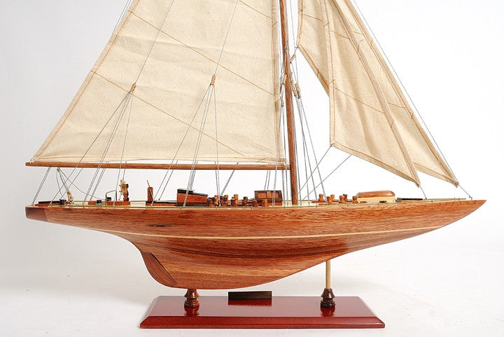 31" Wood Brown Endeavour Yacht Hand Painted Sculpture