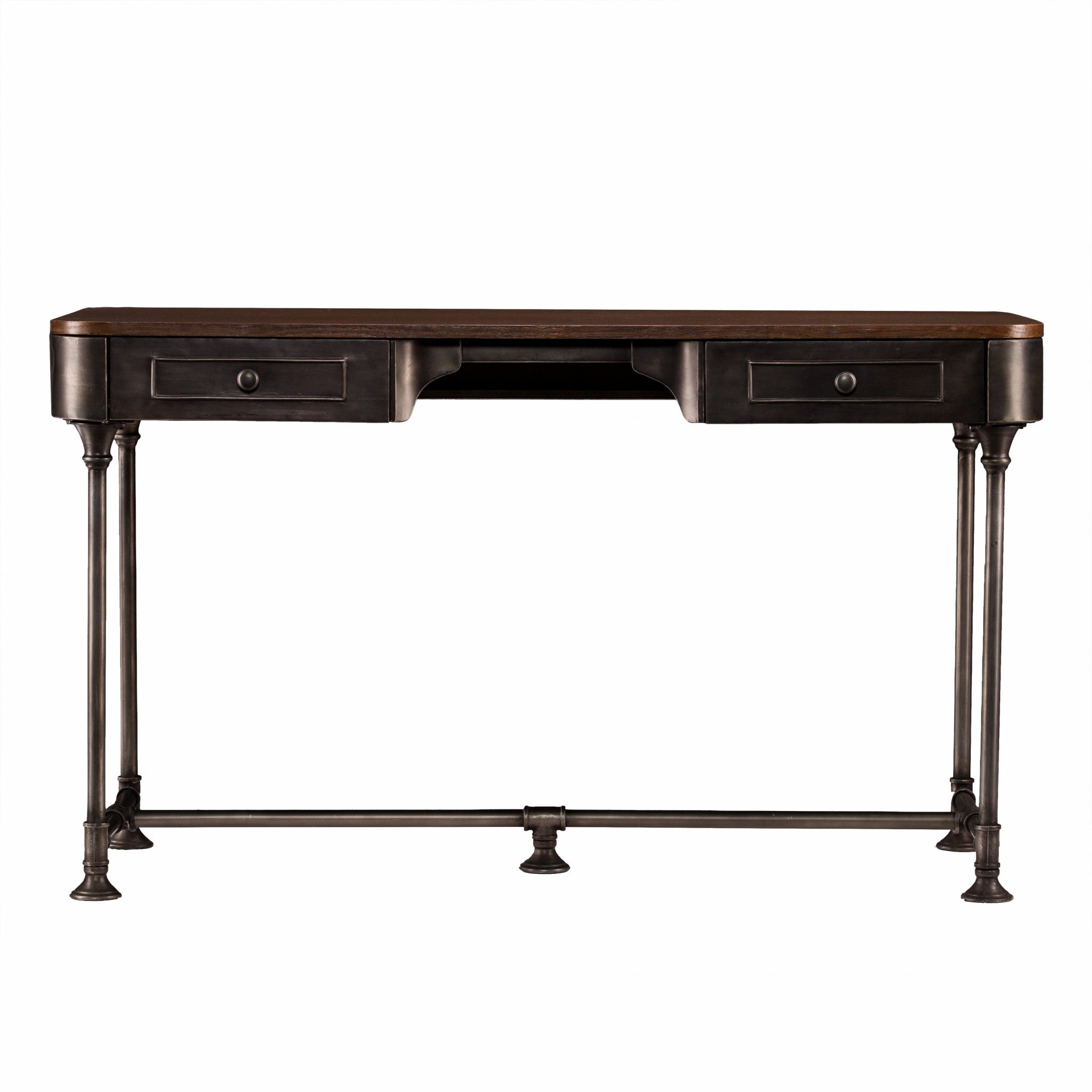 50" Brown And Silver Writing Desk With Two Drawers