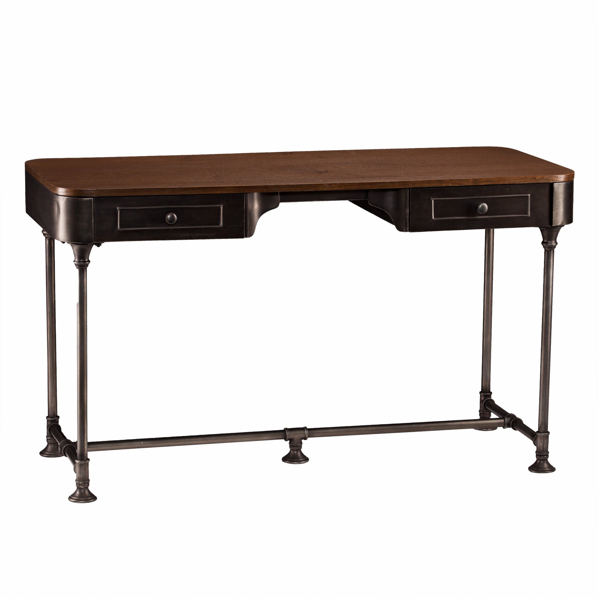 50" Brown And Silver Writing Desk With Two Drawers