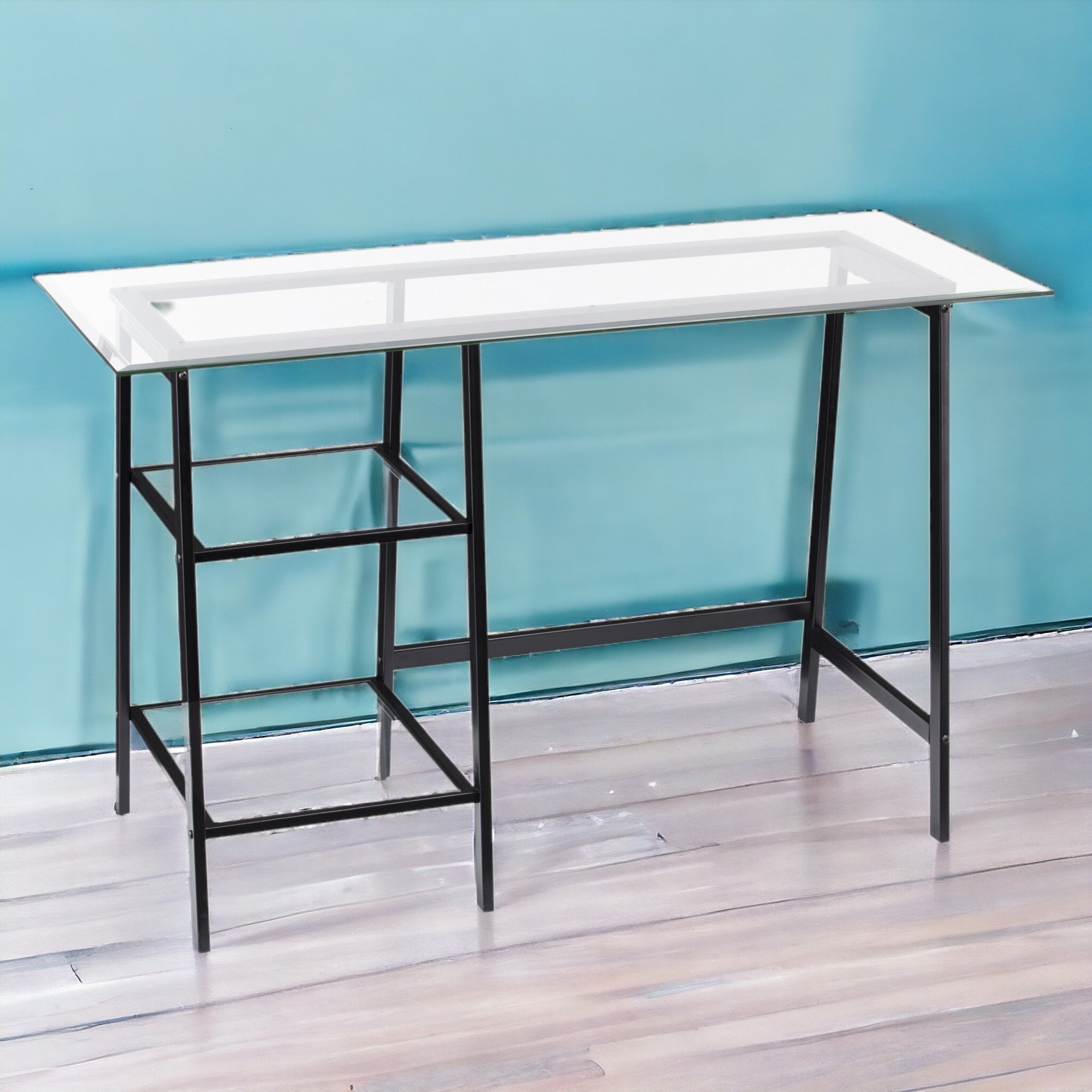 46" Clear And Black Glass Writing Desk