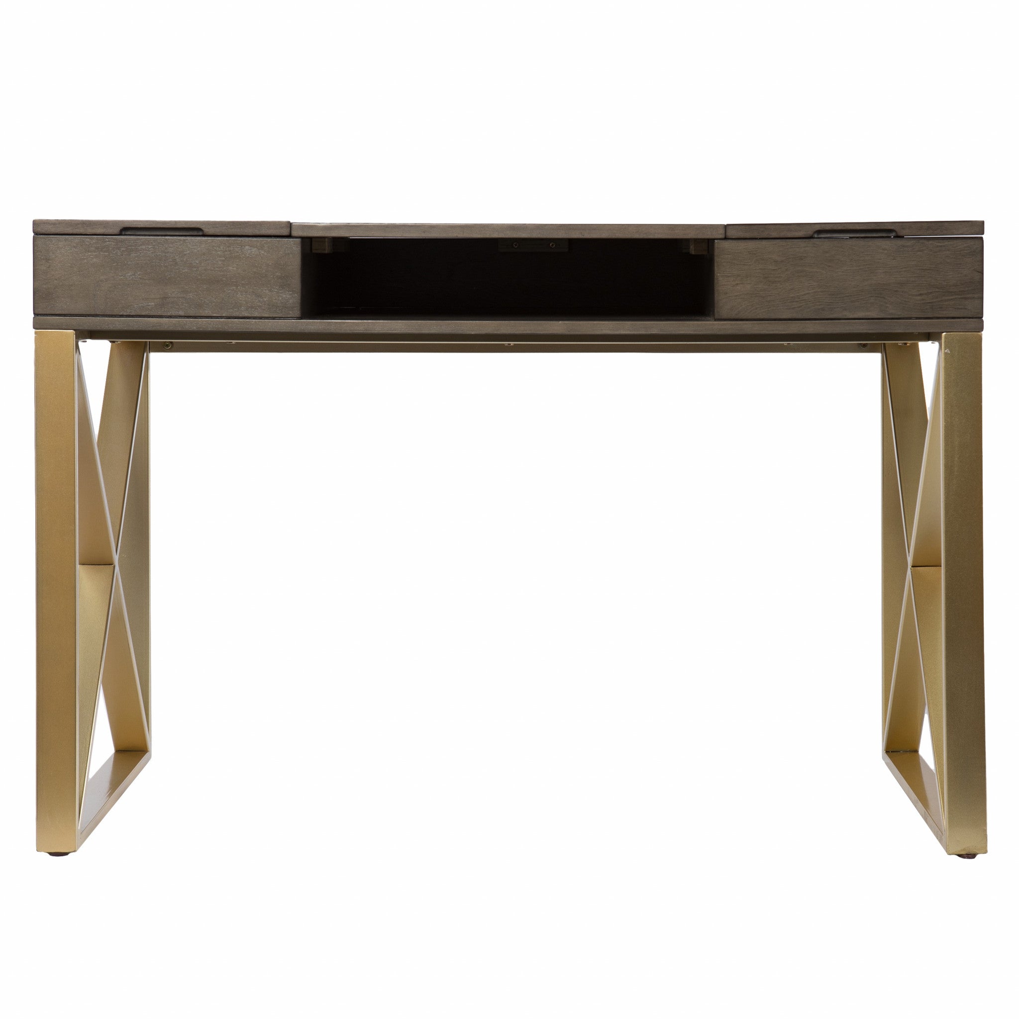 45" Gray and Gold Writing Desk With Two Drawers