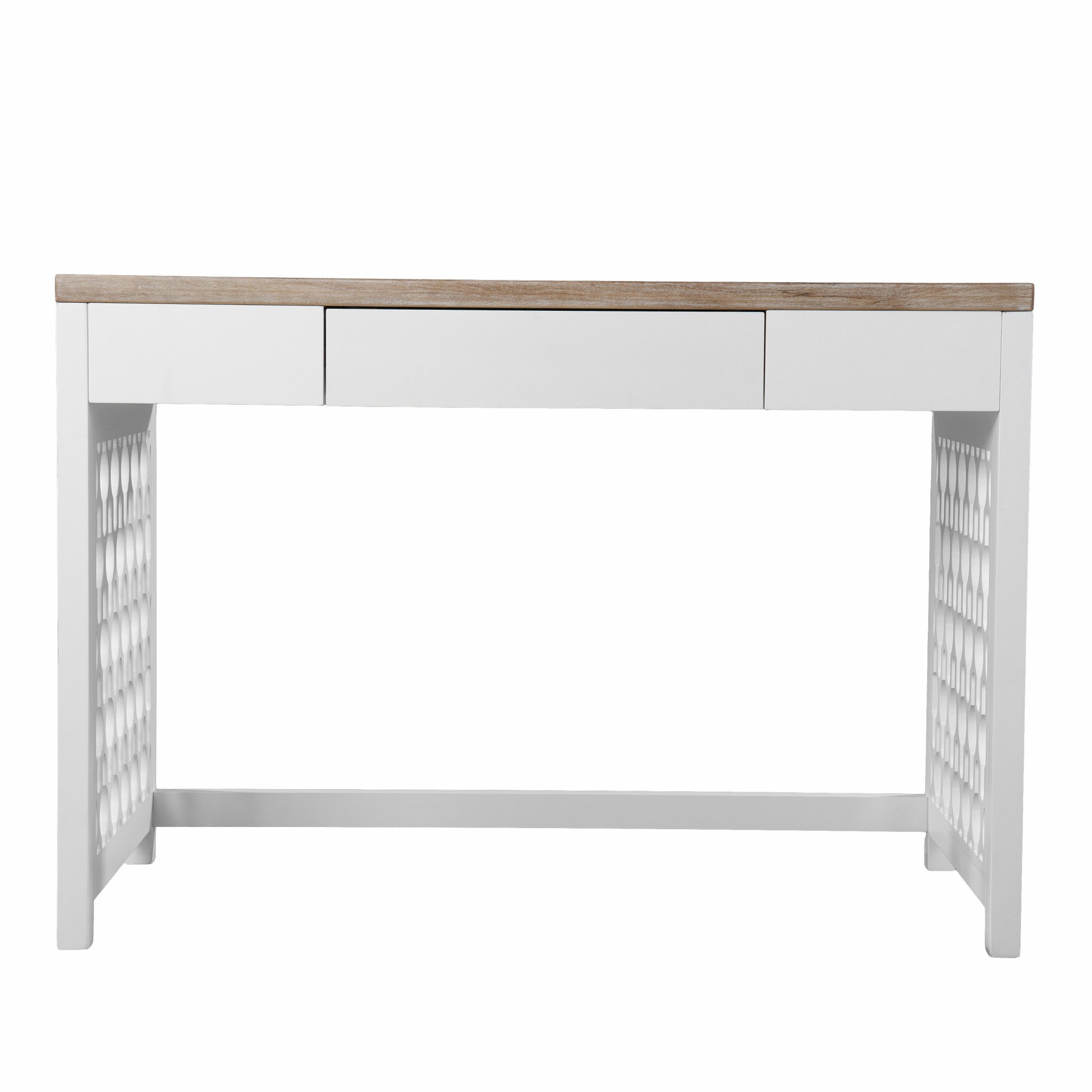 43" Natural And White Writing Desk With Three Drawers