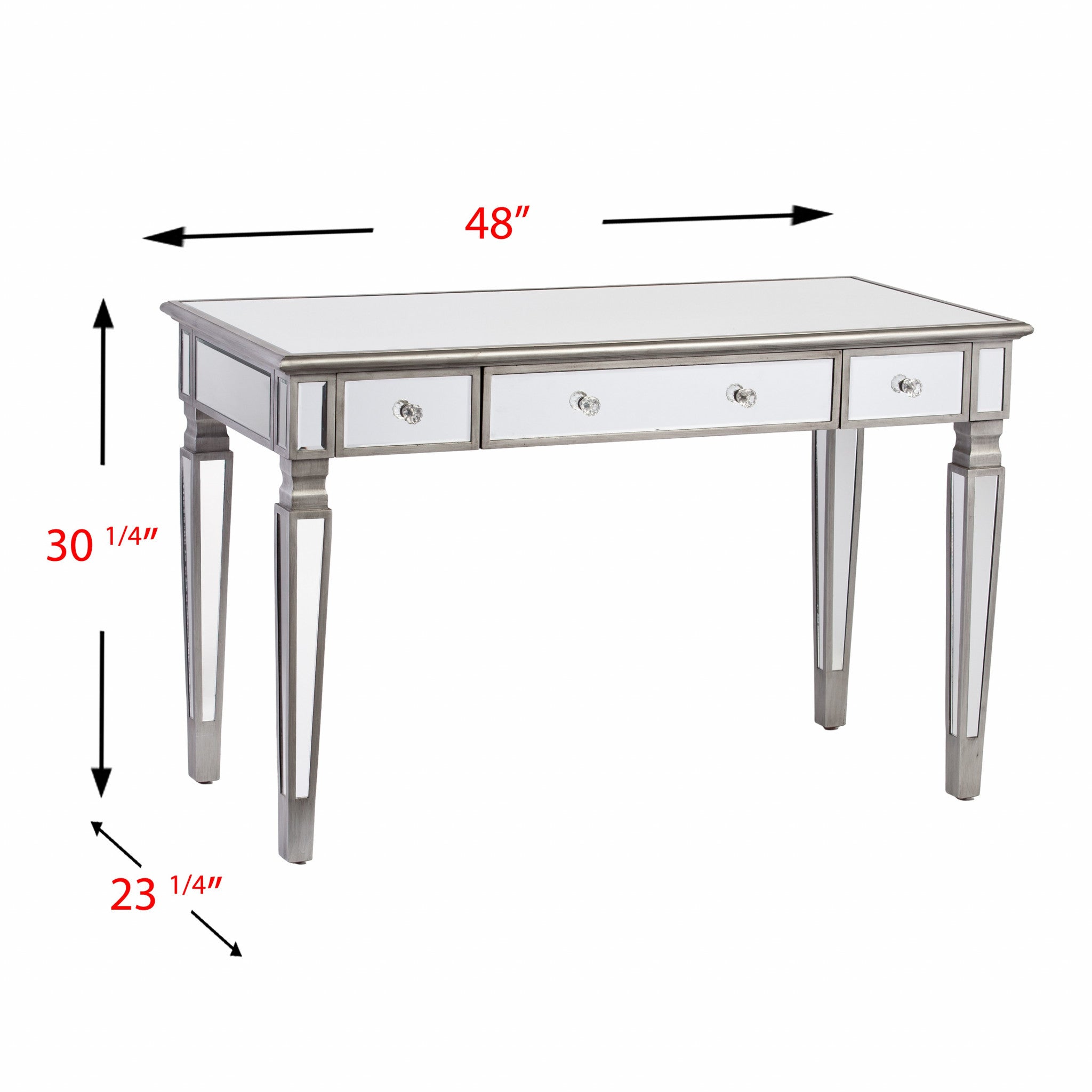 48" Silver Mirrored With Three Drawers