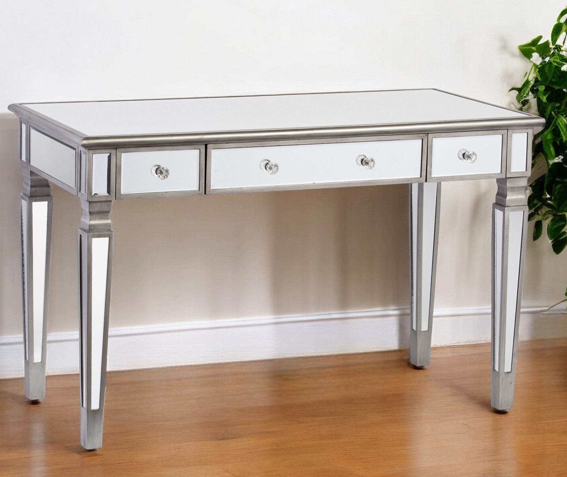 48" Silver Mirrored With Three Drawers