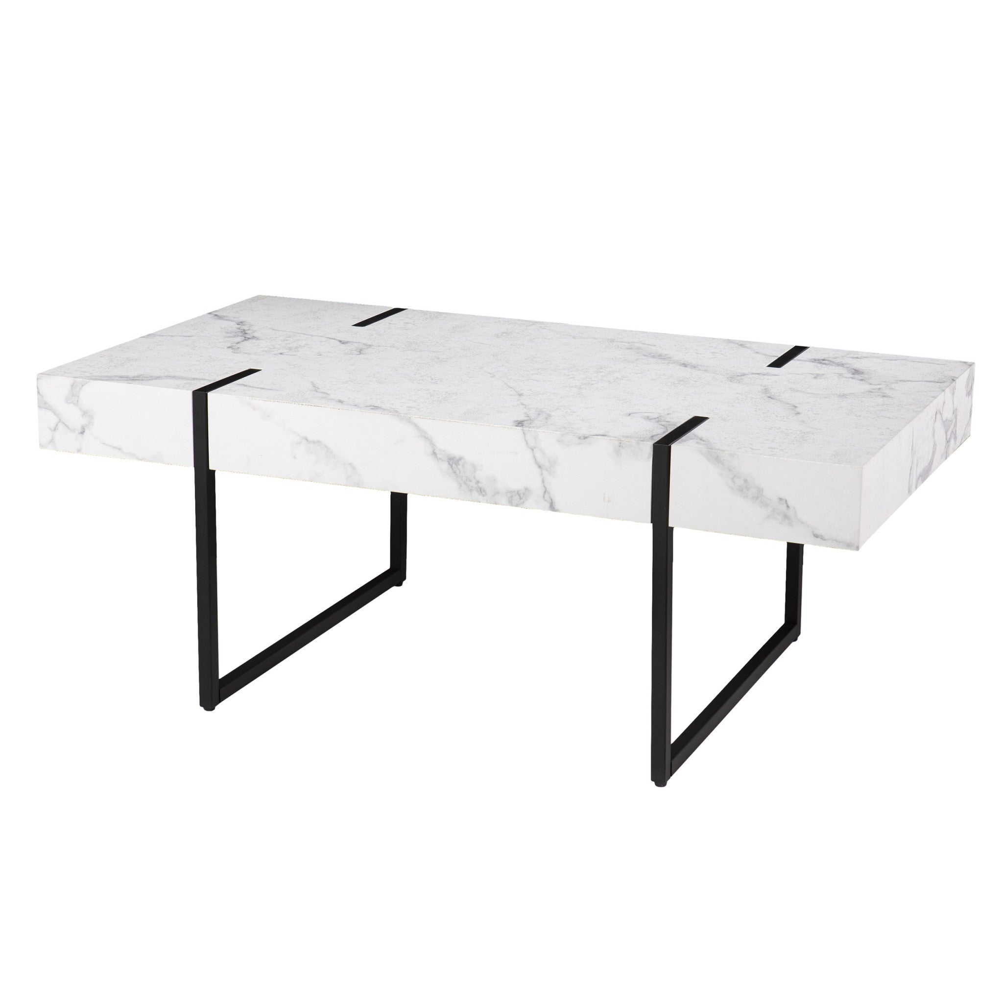 43" White Faux Marble And Metal Rectangular Coffee Table