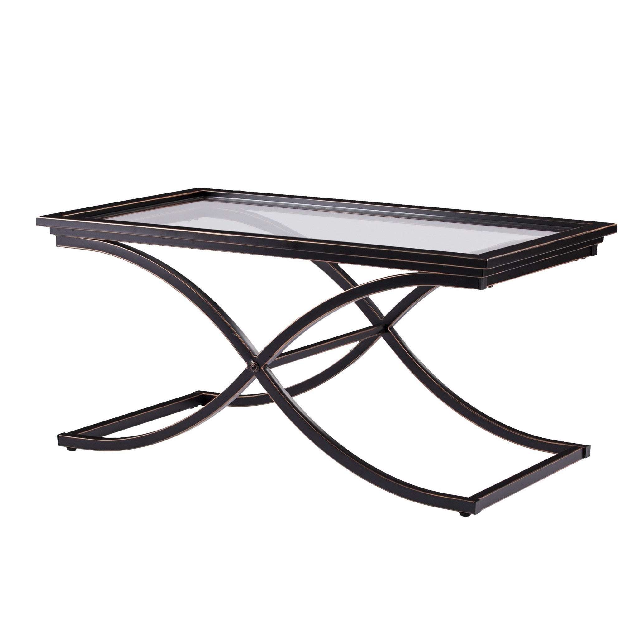 42" Black Glass And Metal Rectangular Coffee Table
