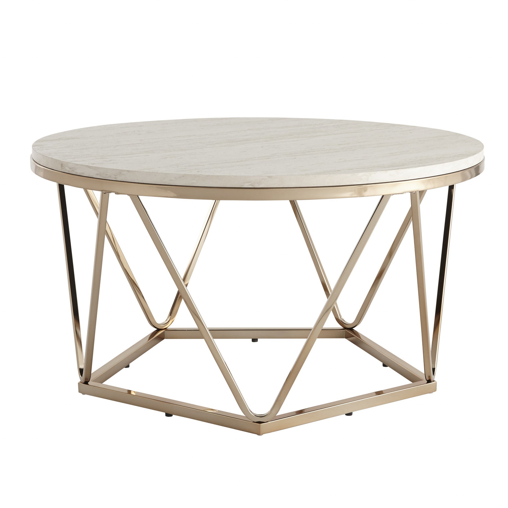 33" Champagne Solid Manufactured Wood And Metal Round Coffee Table