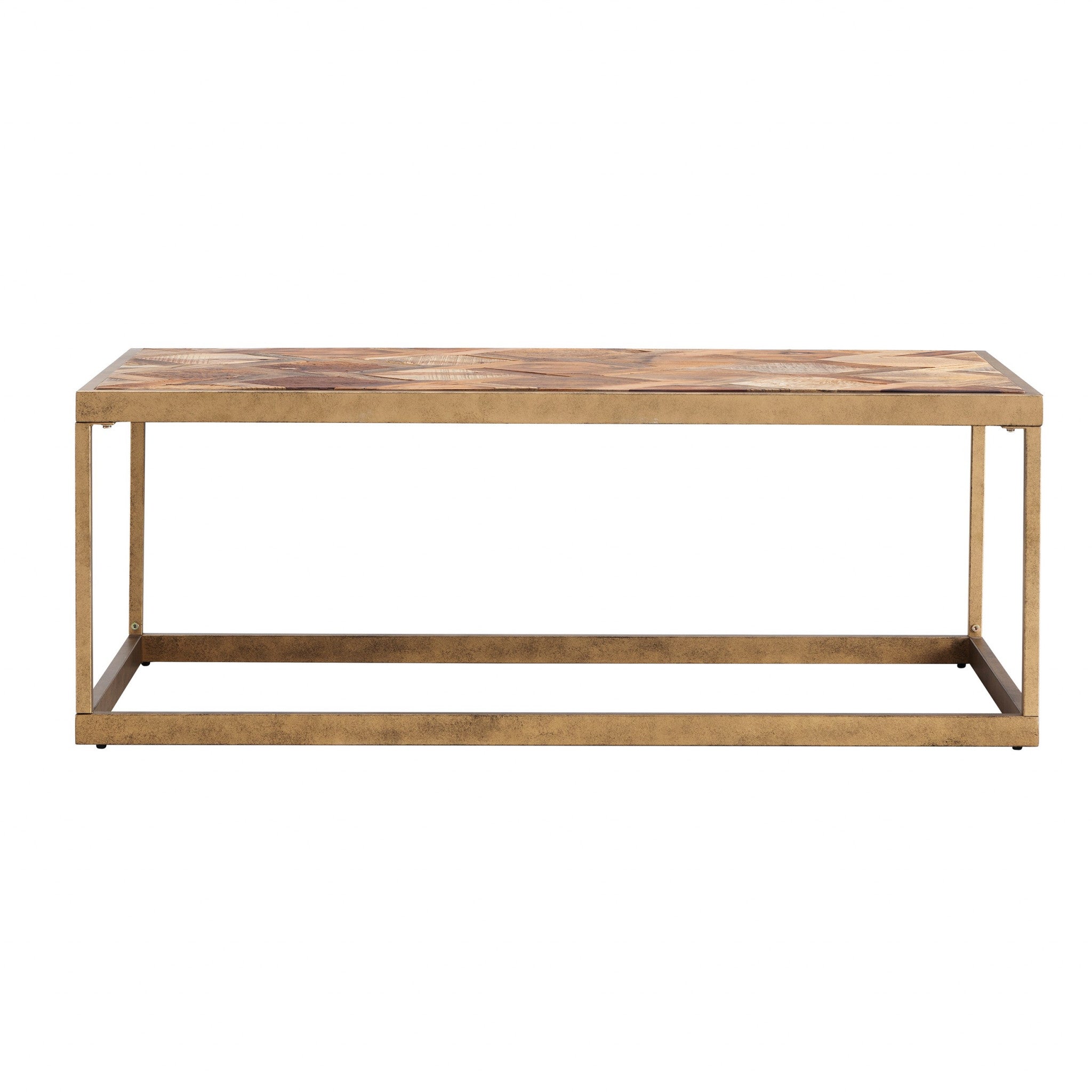 48" Natural And Natural Brown Solid Wood And Metal Rectangular Coffee Table