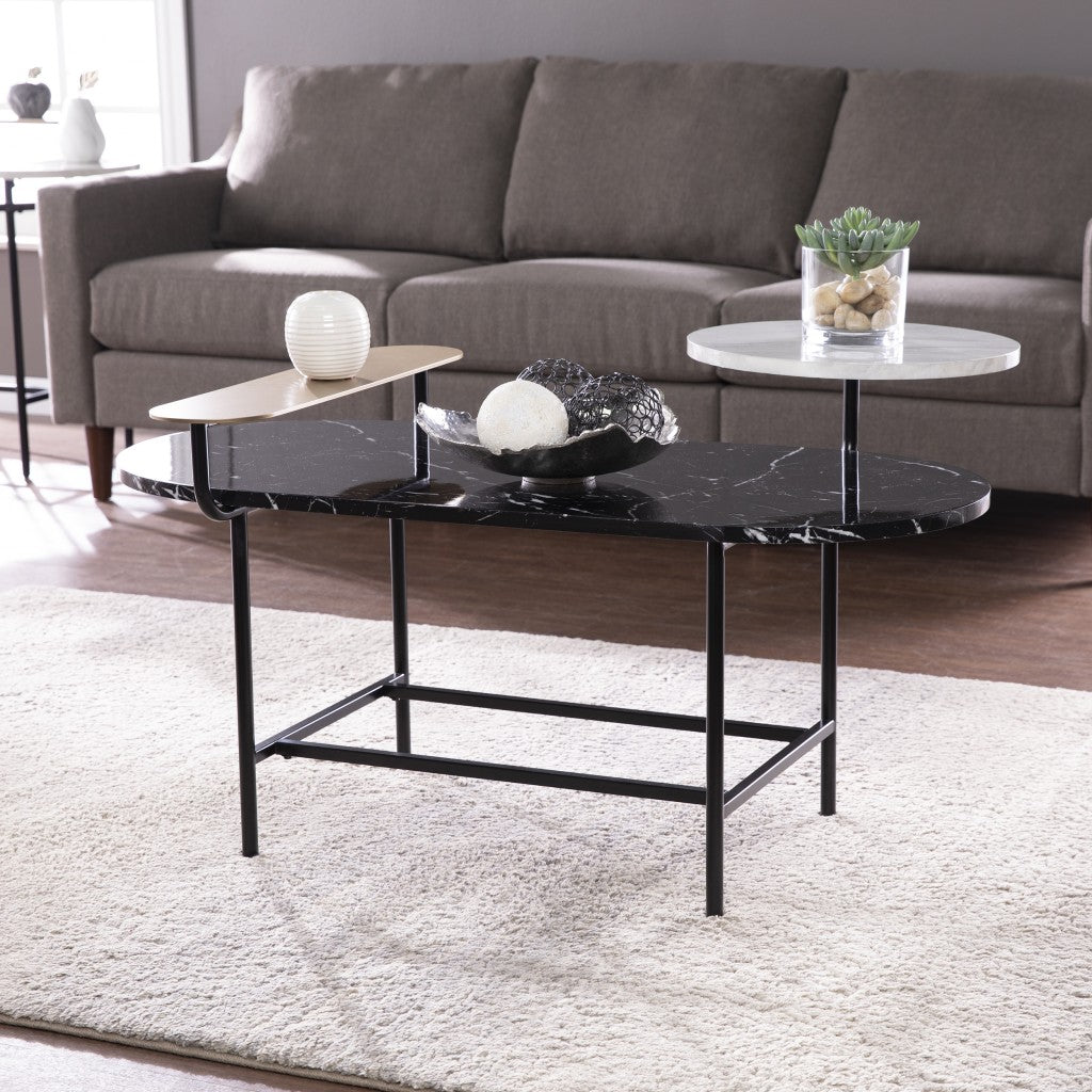 42" Black Manufactured Wood And Metal Free Form Coffee Table