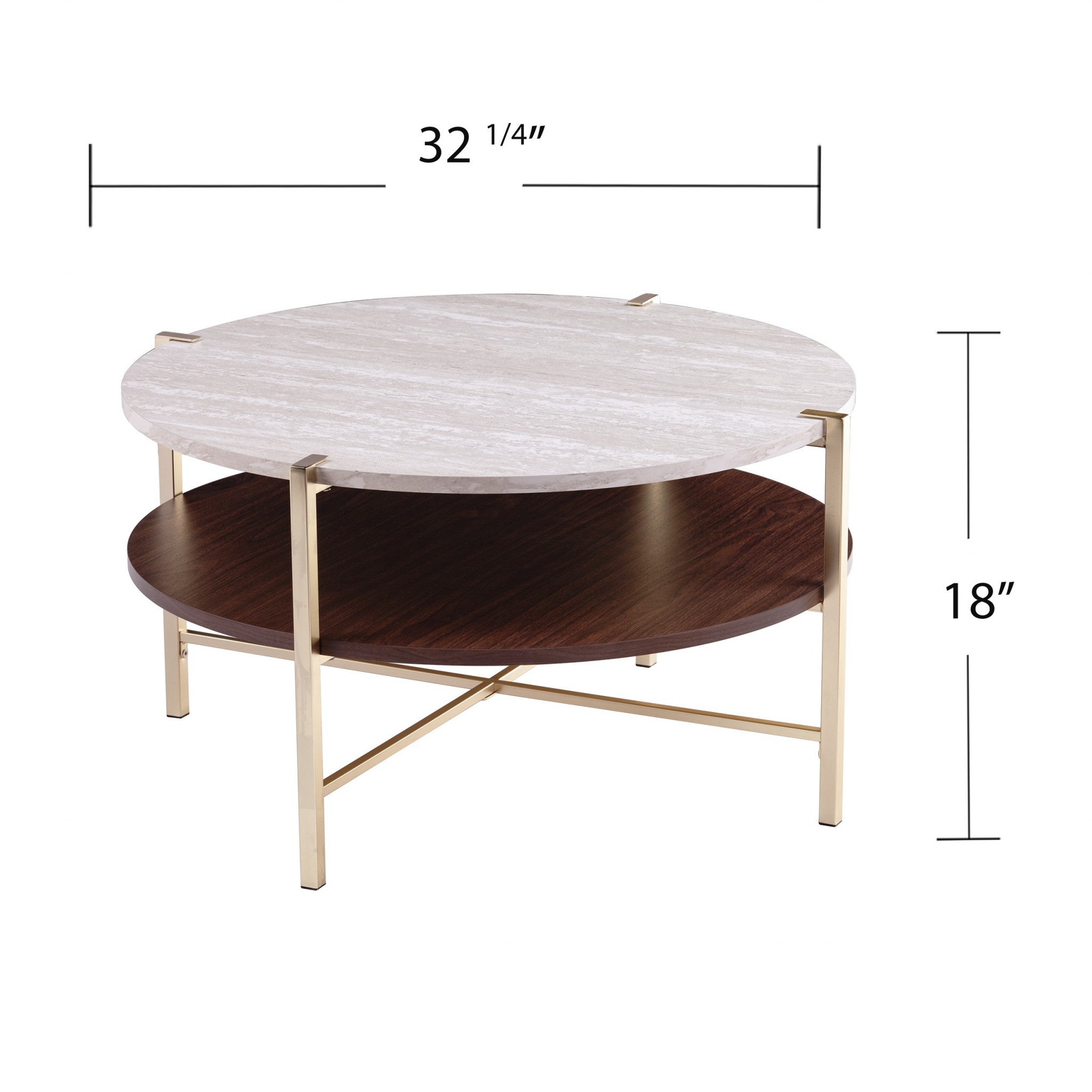 33" Brass Solid Manufactured Wood And Metal Round Coffee Table