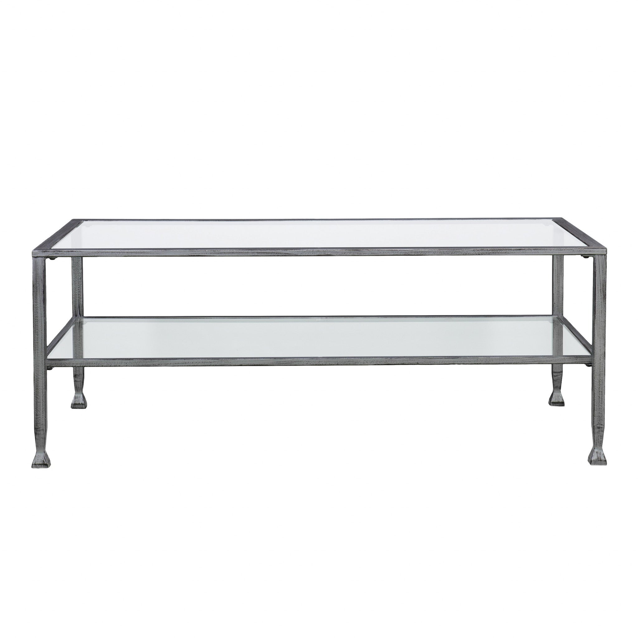 48" Silver Glass And Metal Rectangular Coffee Table