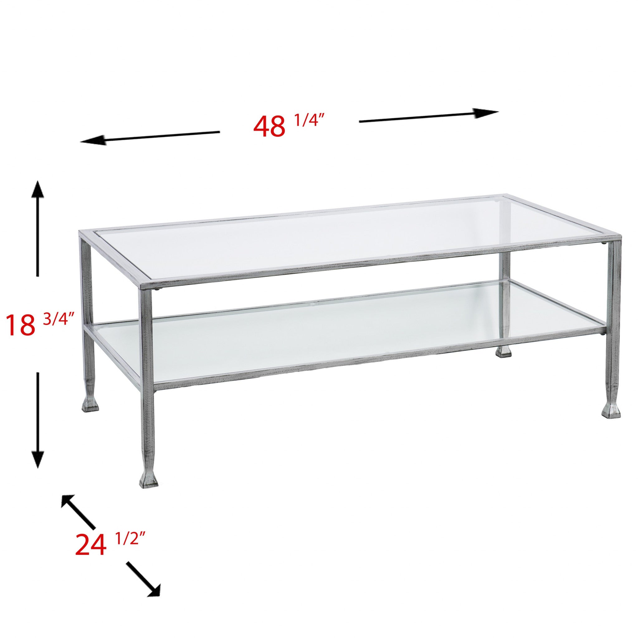 48" Silver Glass And Metal Rectangular Coffee Table