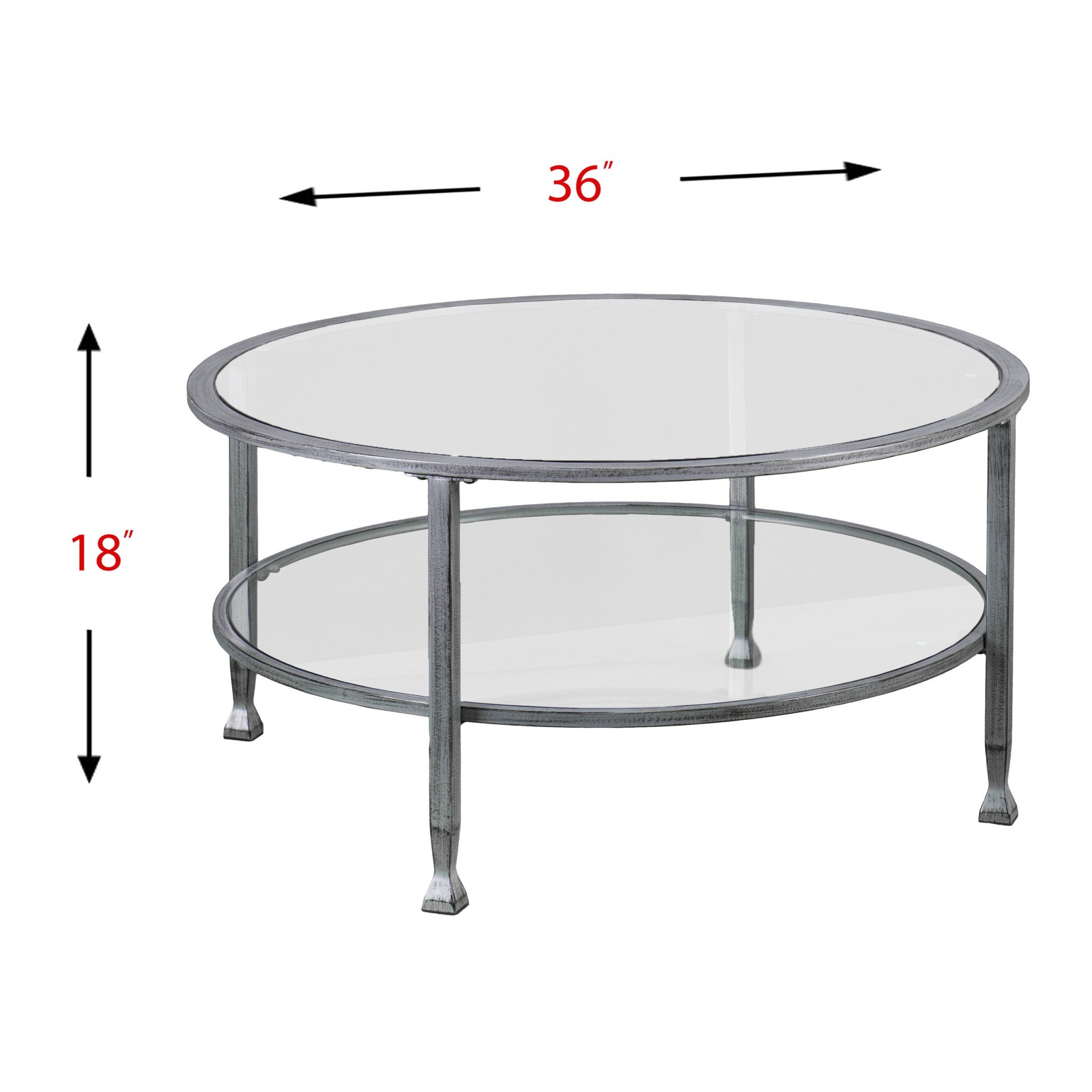 36" Silver Glass And Metal Round Coffee Table