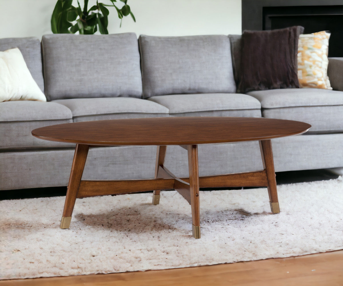 52" Brown Solid Wood And Metal Rectangular Coffee Table