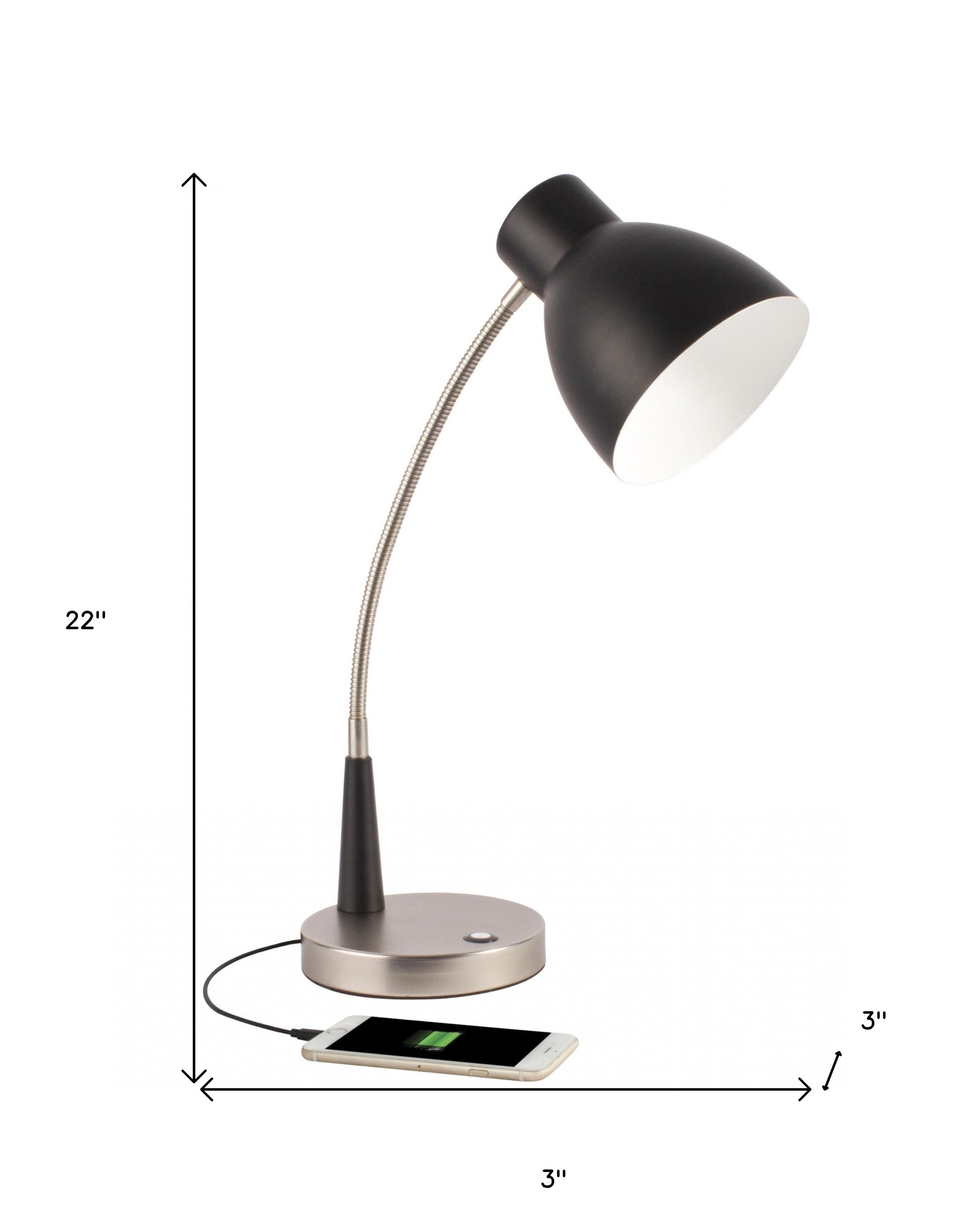 Black Matte and Silver LED Adjustable Desk Lamp