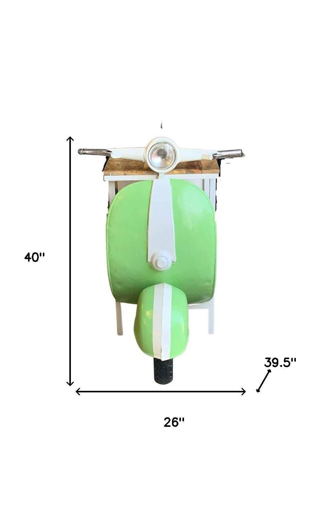 26" Green And White Novelty Scooter Open Cabinet with Two Shelves