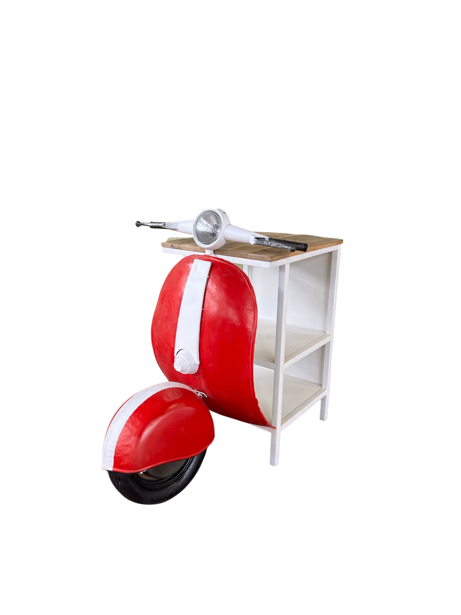 26" Red and Off White Novelty Scooter Open Cabinet With Two Shelves