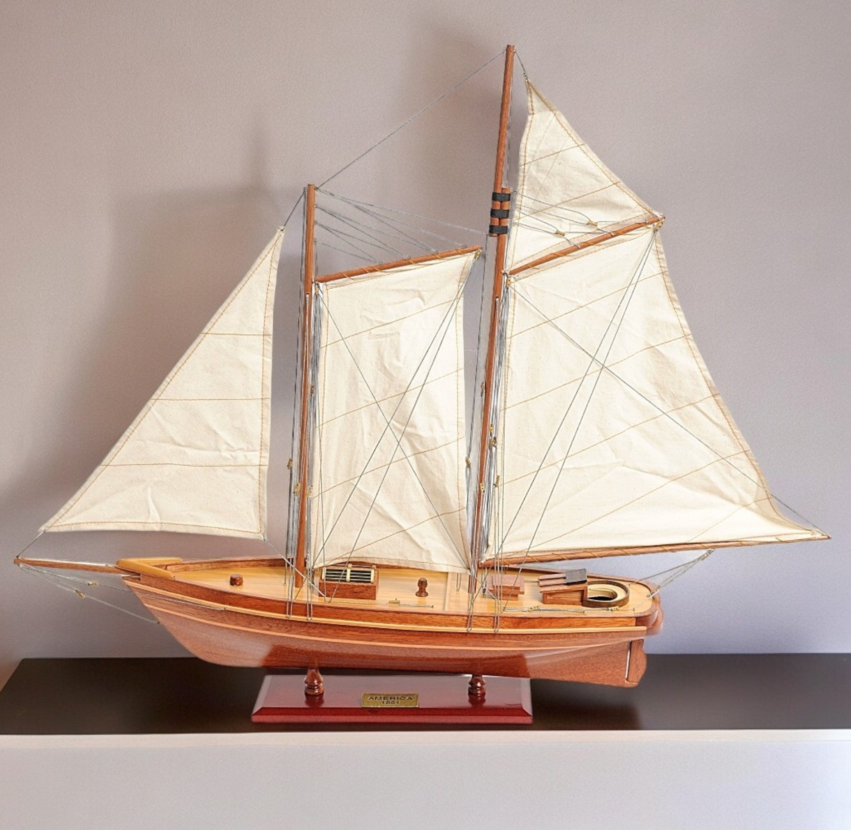 28" Wood Brown America 1851 Yacht Hand Painted Sculpture