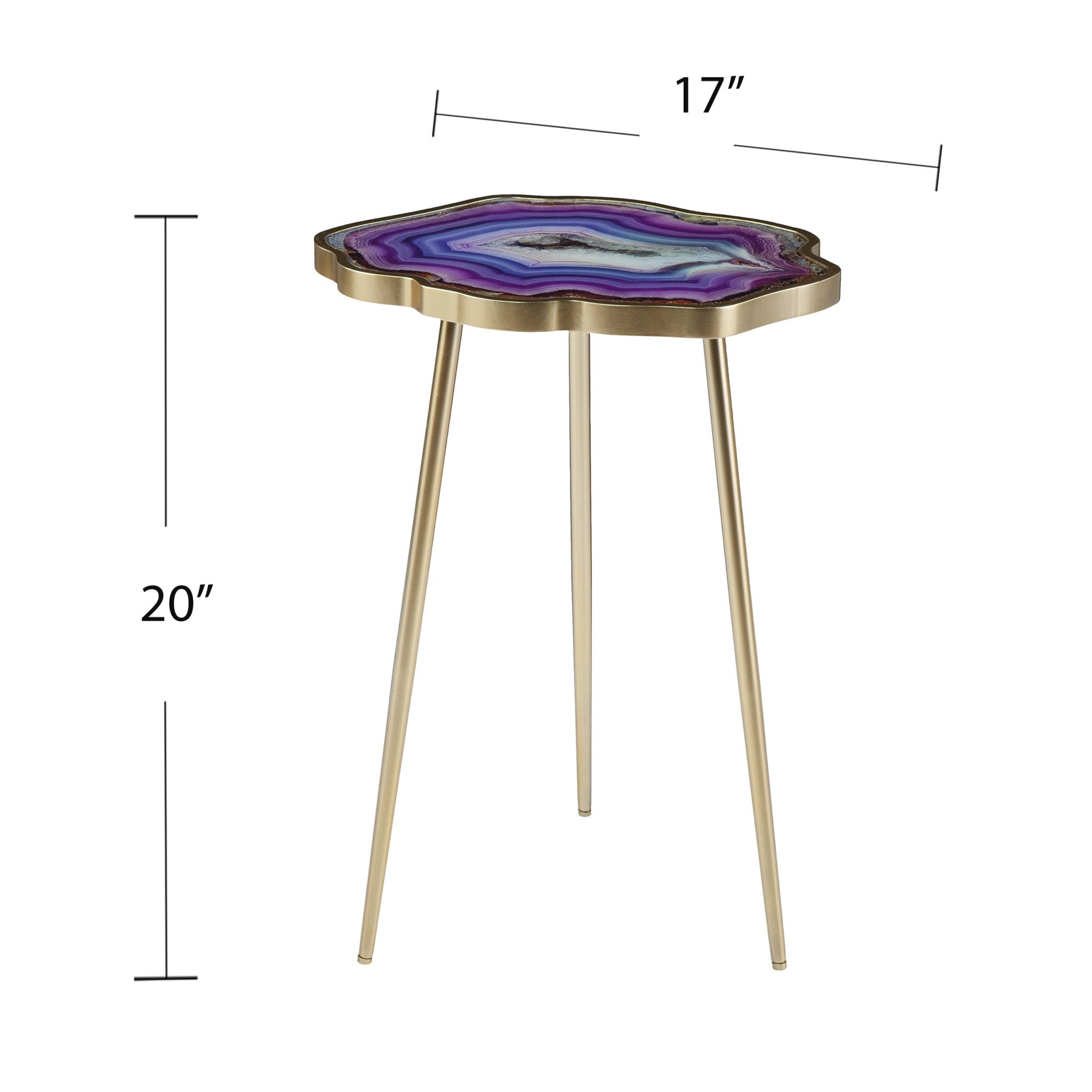 24" Gold And Shades Of Violet Faux Agate End Table