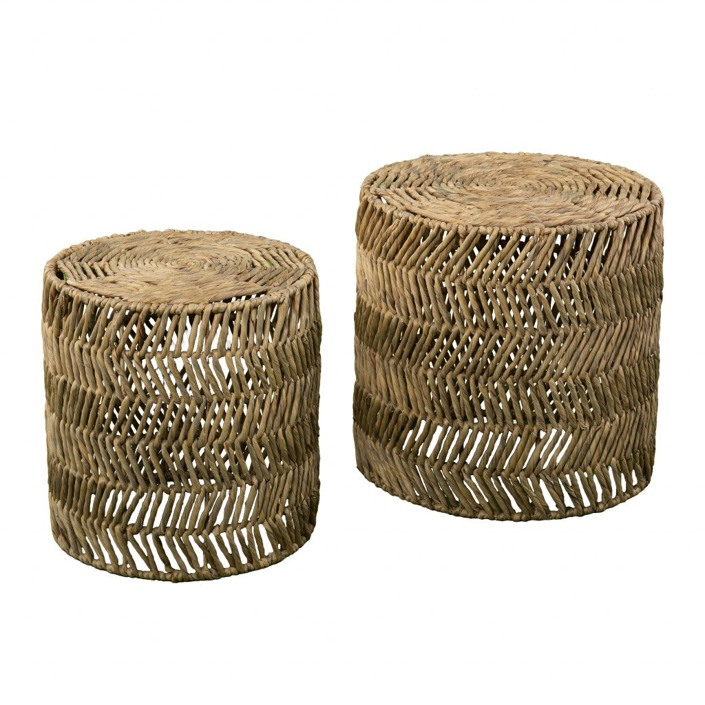 Set Of Two 18" Natural Woven Rattan End Tables