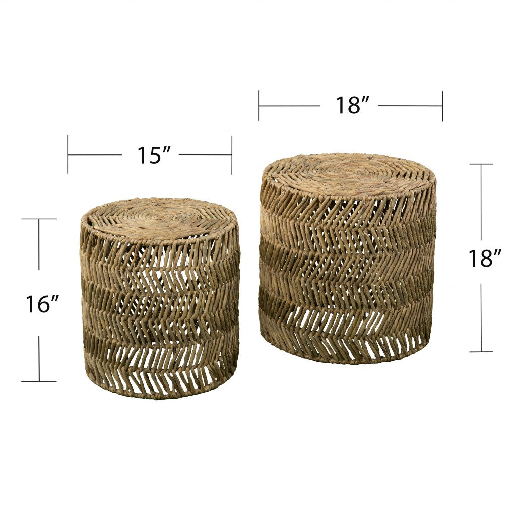 Set Of Two 18" Natural Woven Rattan End Tables