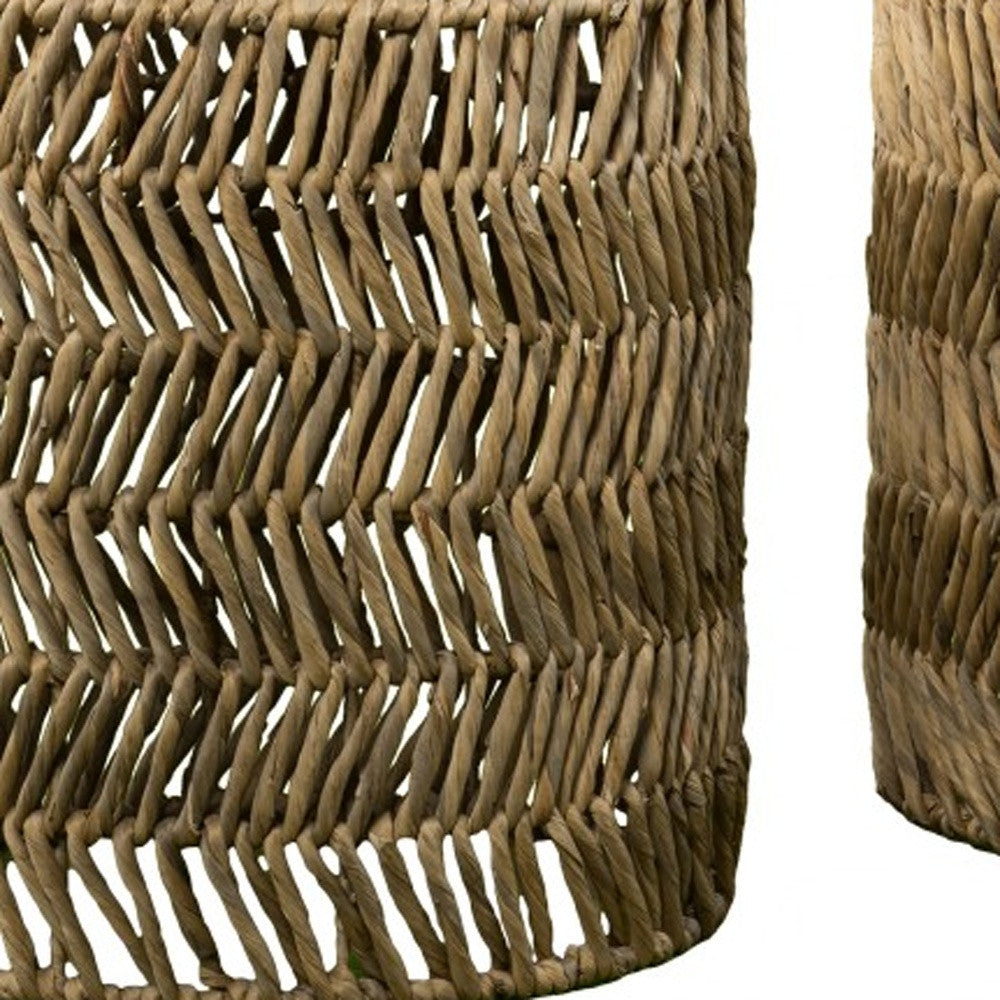 Set Of Two 18" Natural Woven Rattan End Tables