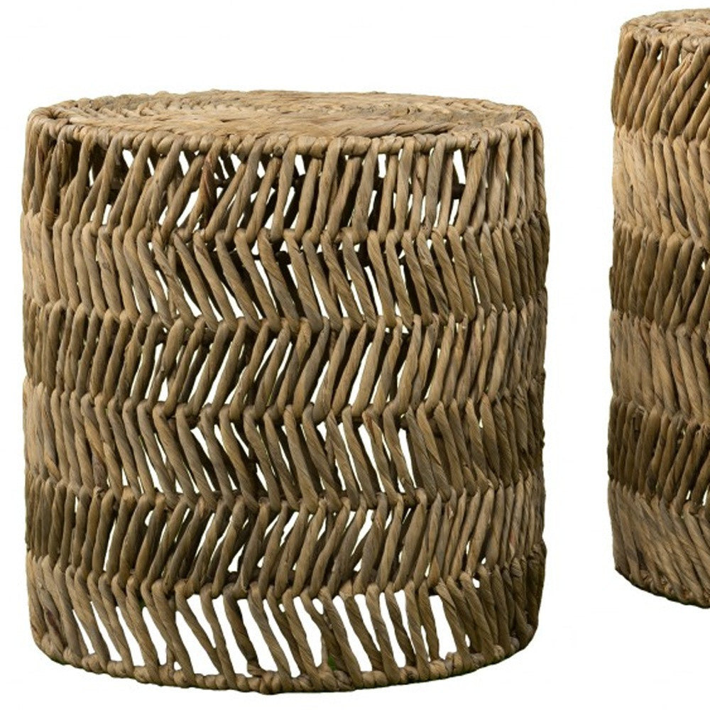 Set Of Two 18" Natural Woven Rattan End Tables