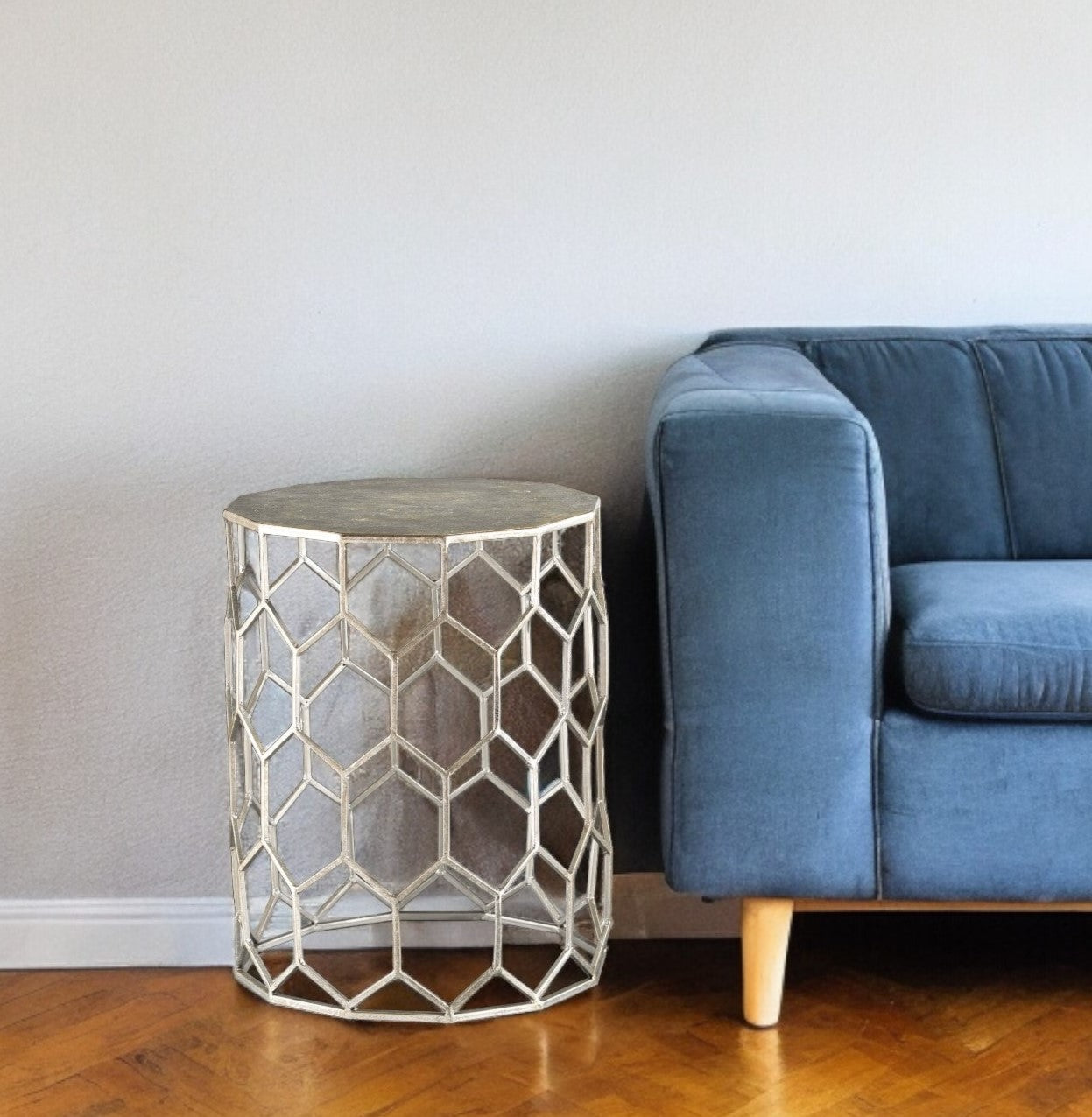 18" Antiqued Gold Honeycomb Hexagonal End Table