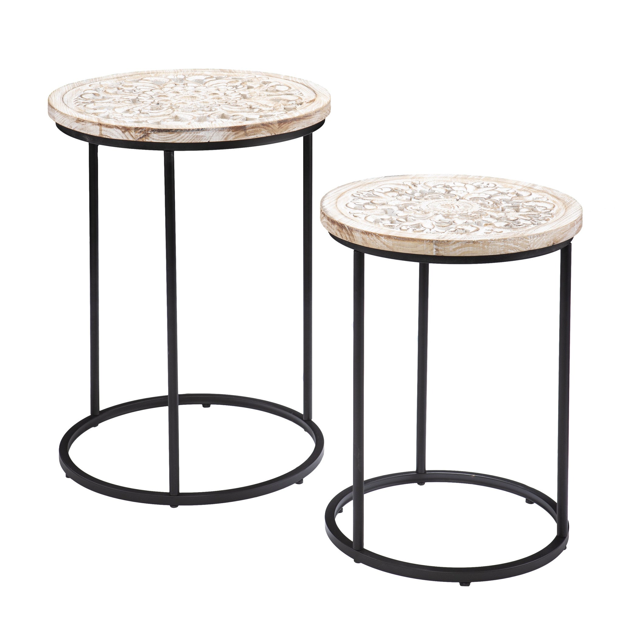 Set Of Two 25" White Solid Wood And Iron Square End Tables