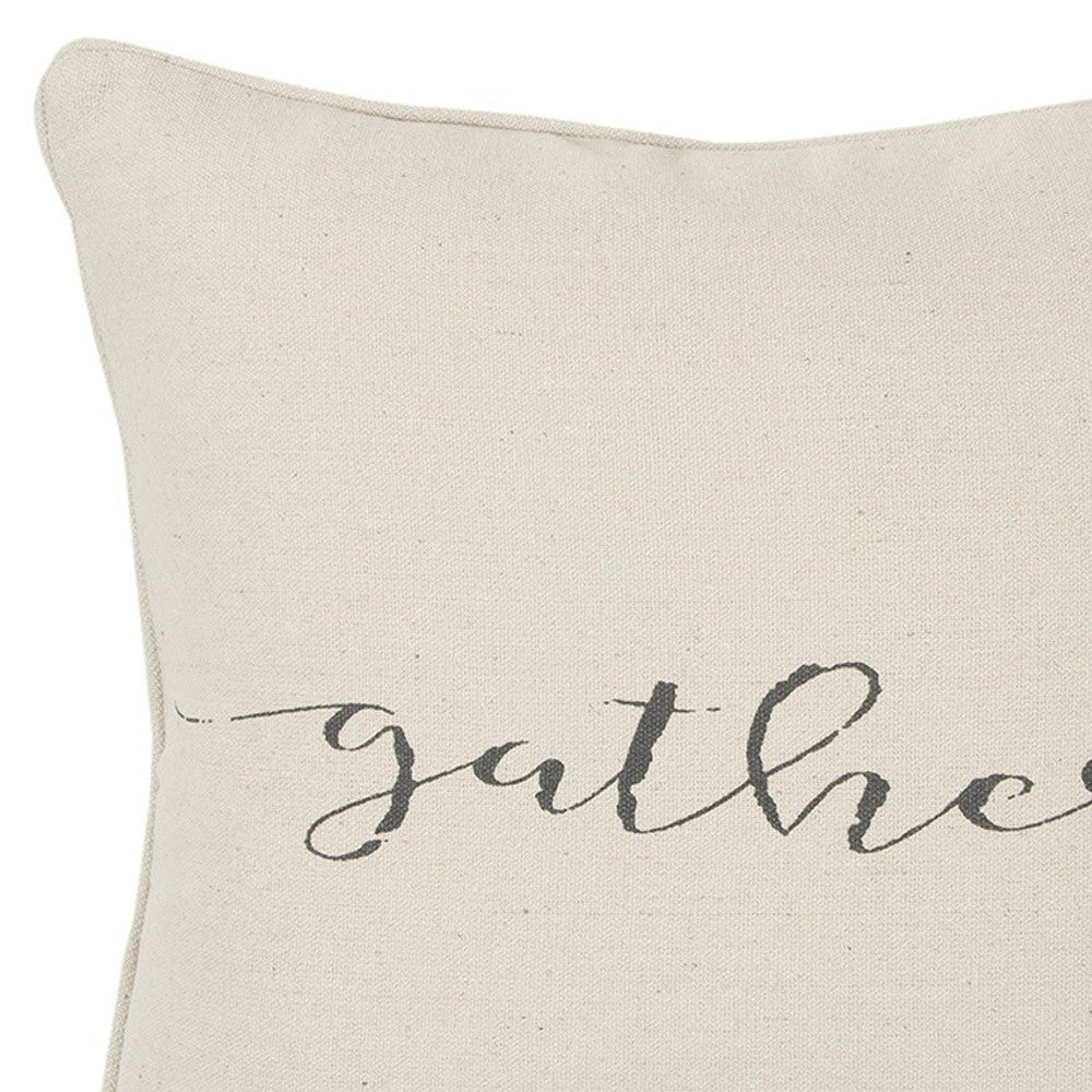 Gray and Cream Canvas Gather Decorative Throw Pillow