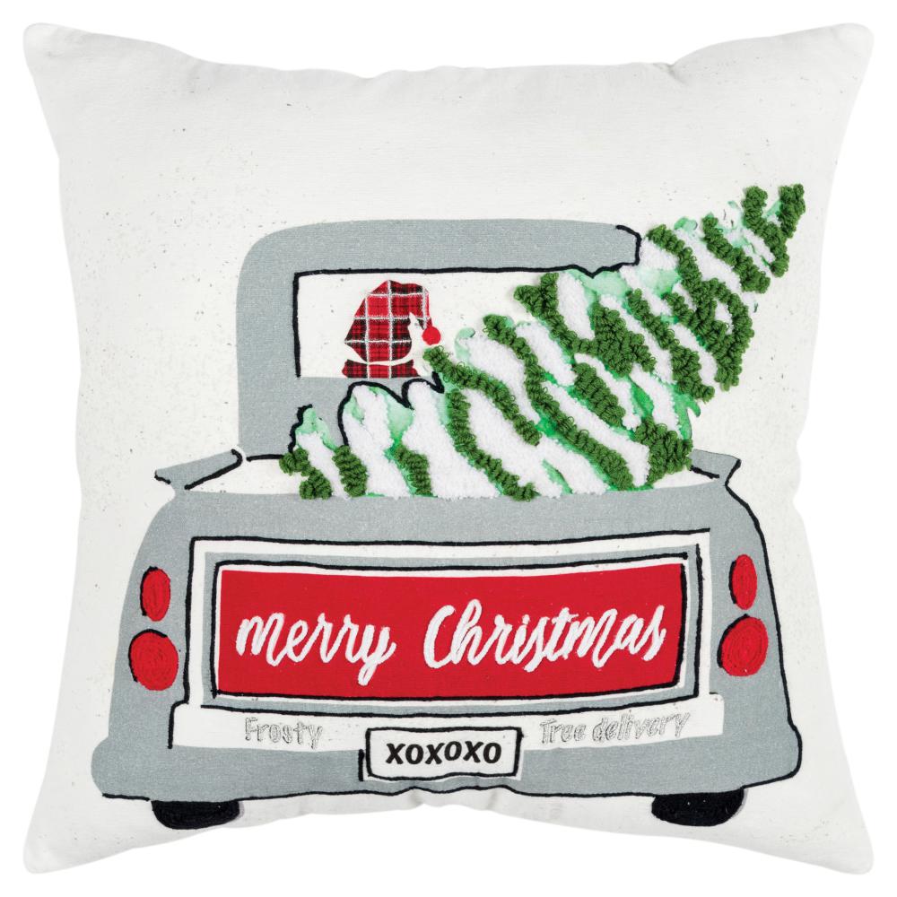 20" Ivory Christmas Tree Cotton Throw Pillow With Embroidery