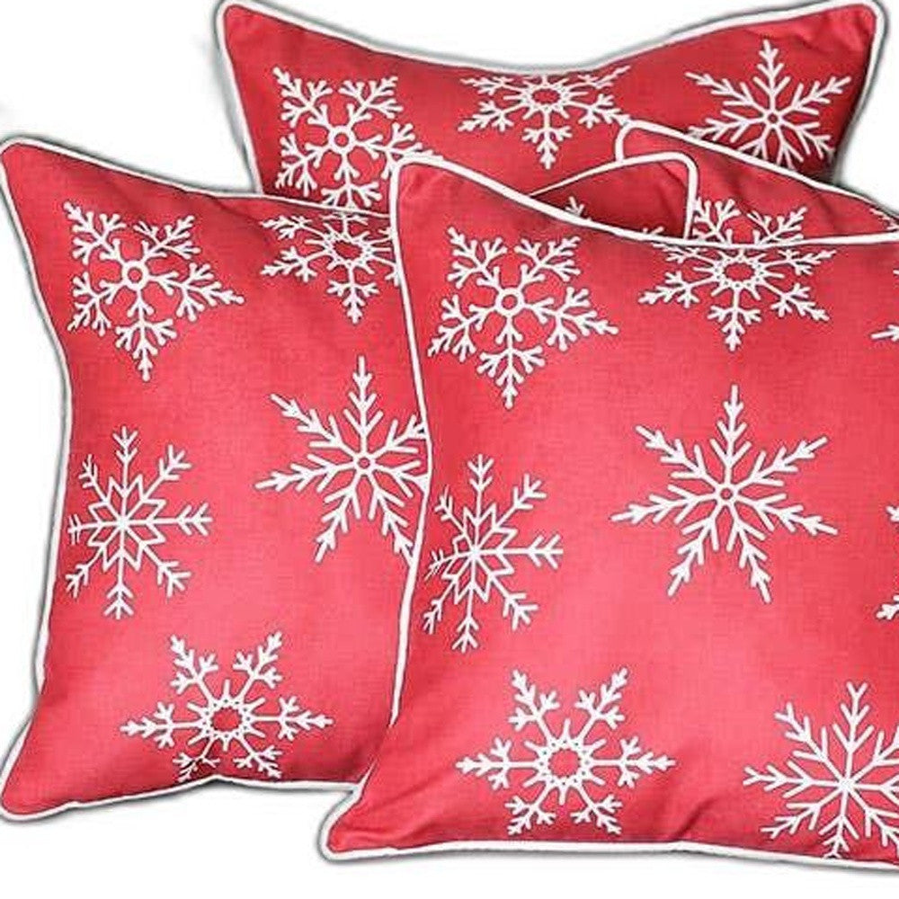 Set of 4 Red and White Snowflakes Throw Pillows