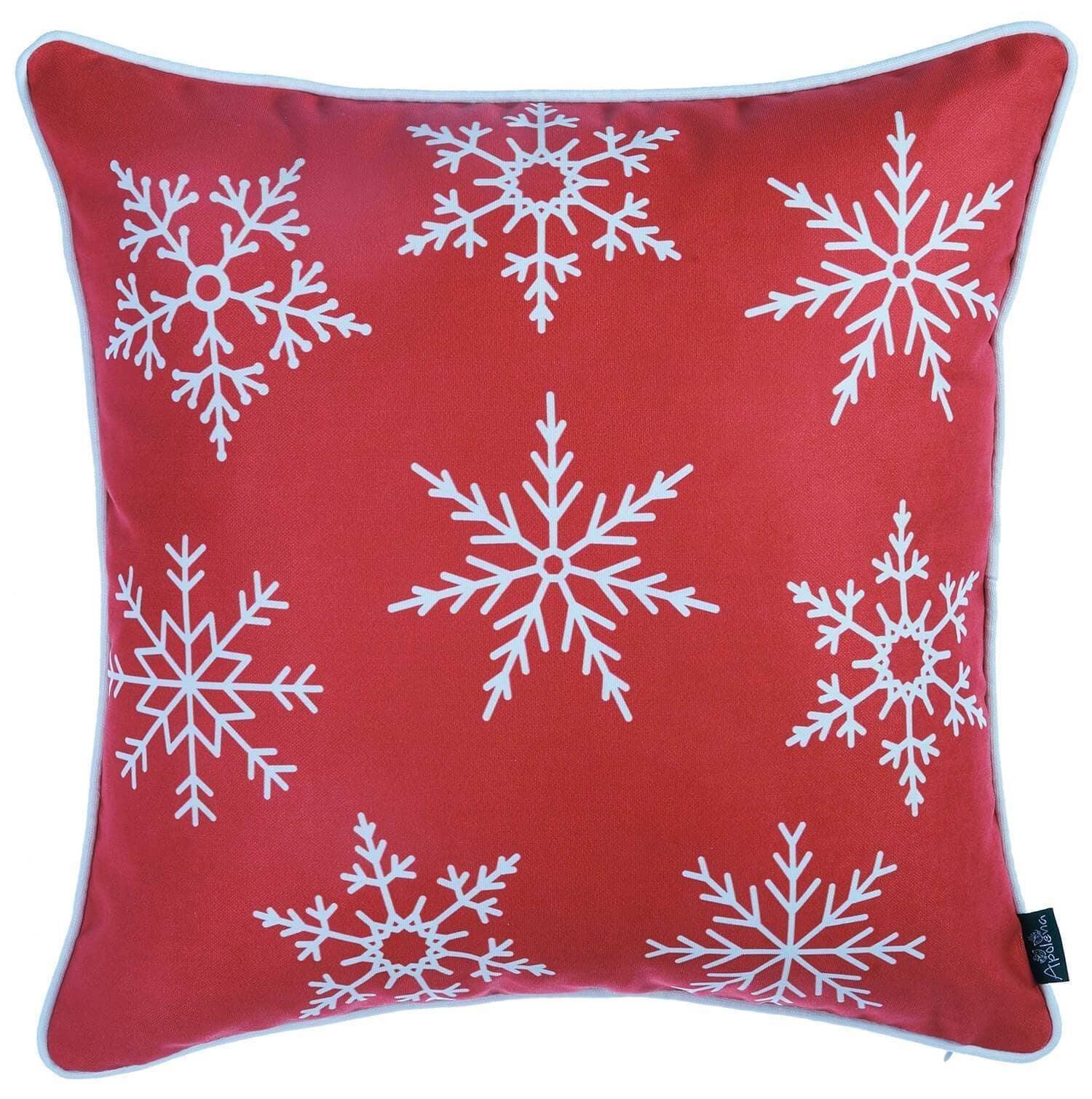 Set Of Four 18" X 18" Red Zippered Polyester Christmas Snowflakes Throw Pillow