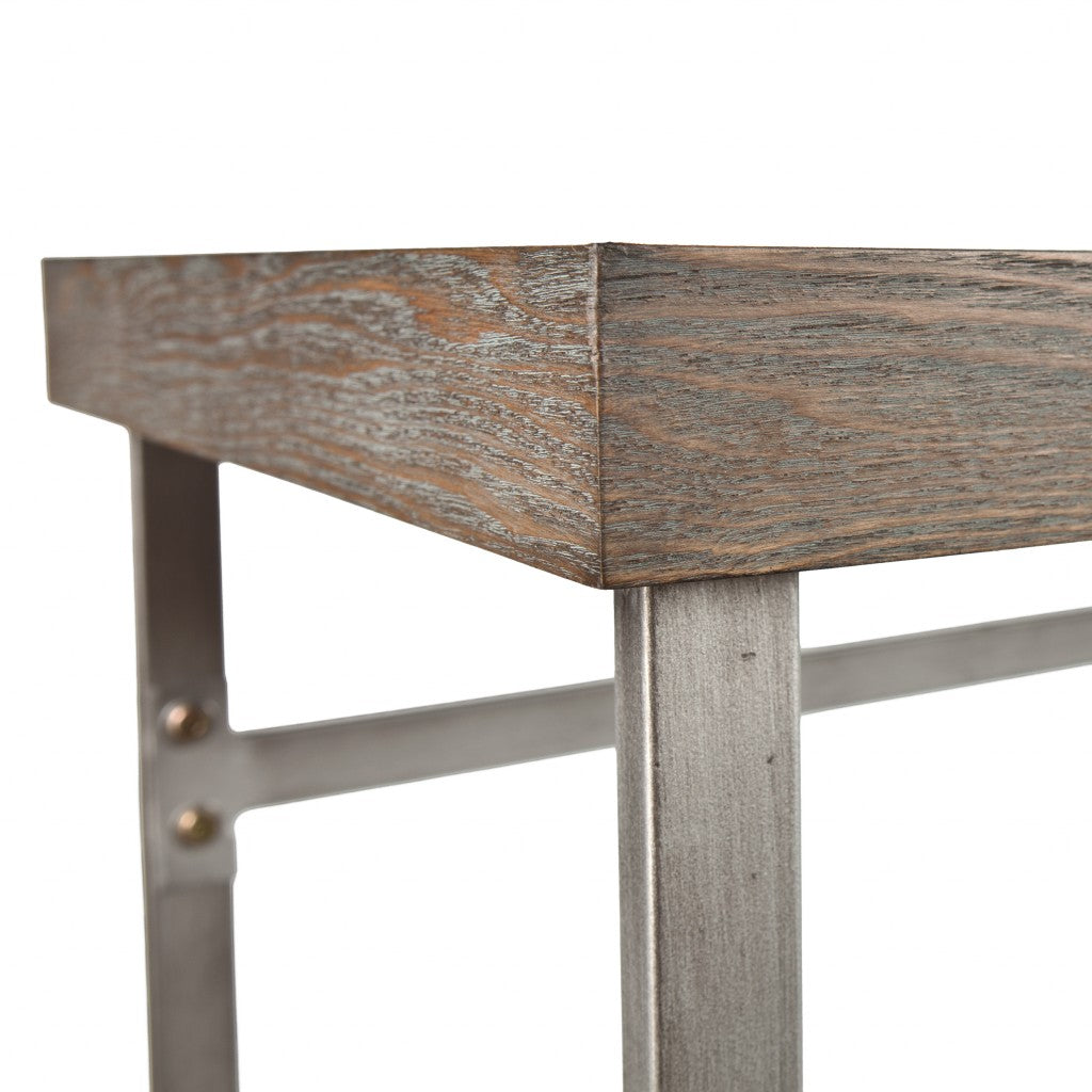 46" Gray Brown and Silver Distressed Sled Console Table