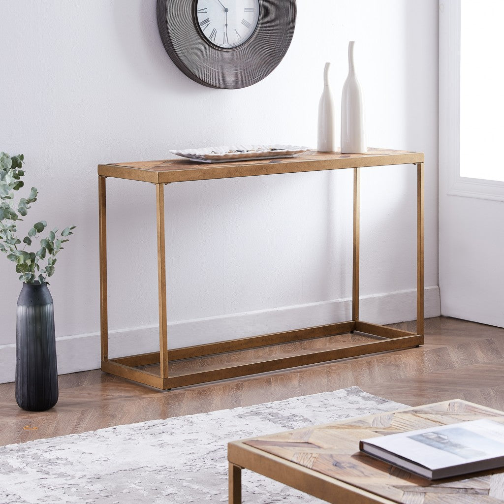 48" Natural and Brass Reclaimed Wood Frame Console Table