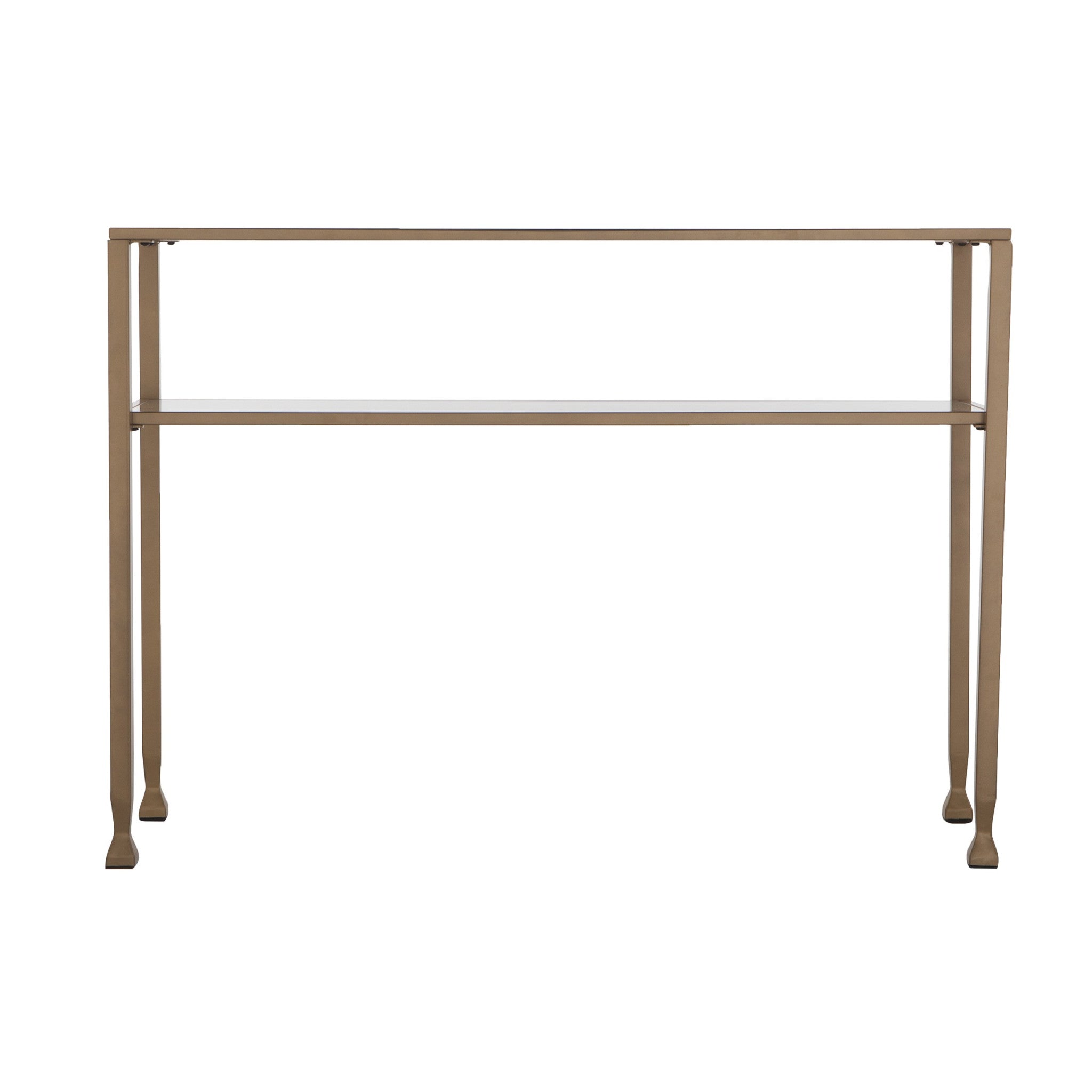 43" Clear and Gold Glass Console Table With Shelves