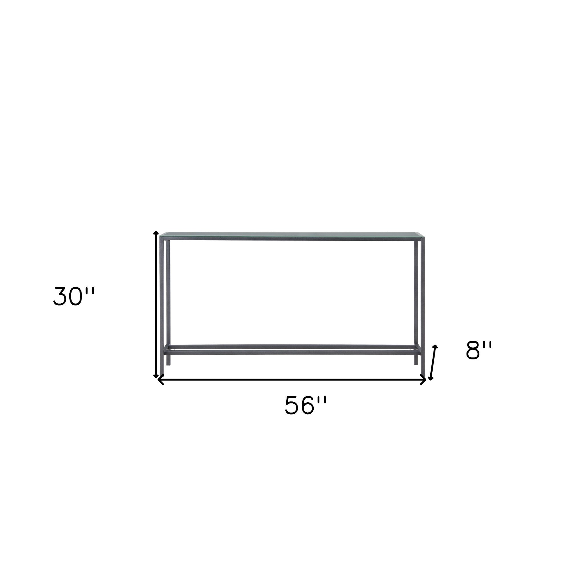 56" Silver and Gunmetal Mirrored Glass Console Table