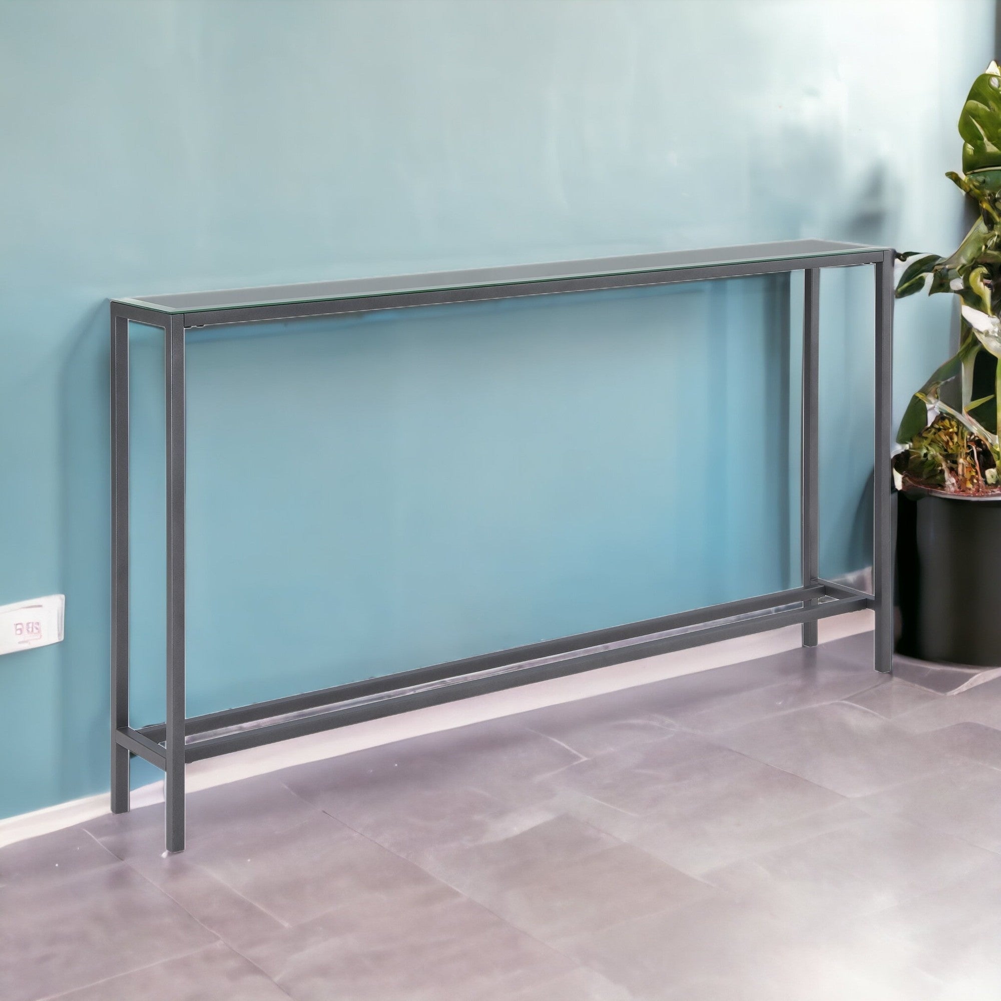 56" Silver and Gunmetal Mirrored Glass Console Table