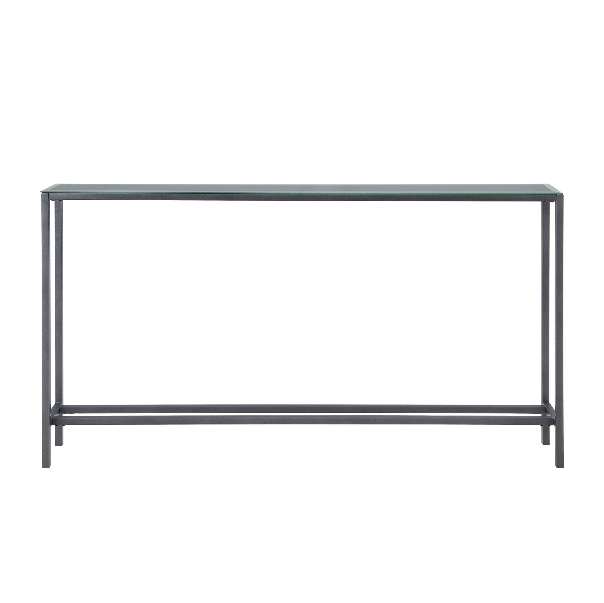 56" Silver and Gunmetal Mirrored Glass Console Table