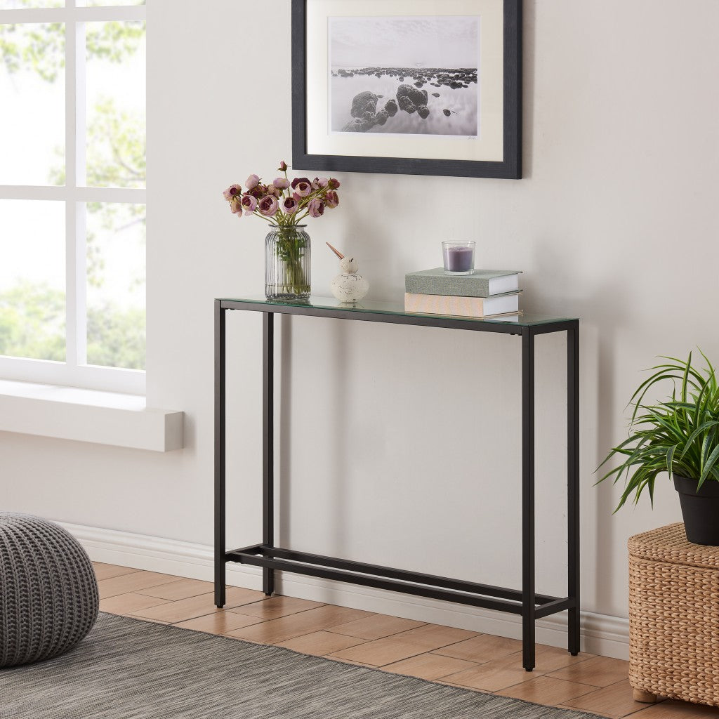 36" Black Mirrored Glass Console Table