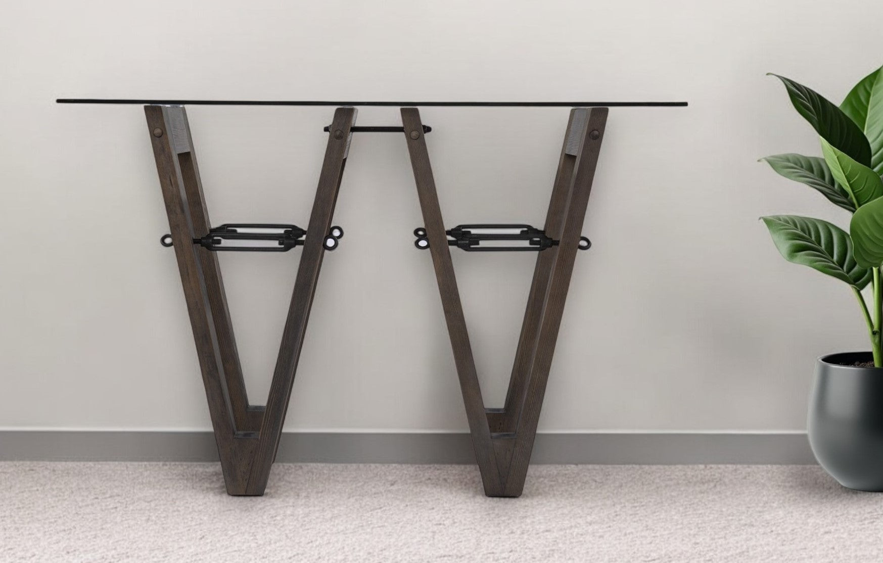 46" Clear and Gray Brown Glass Abstract Console Table