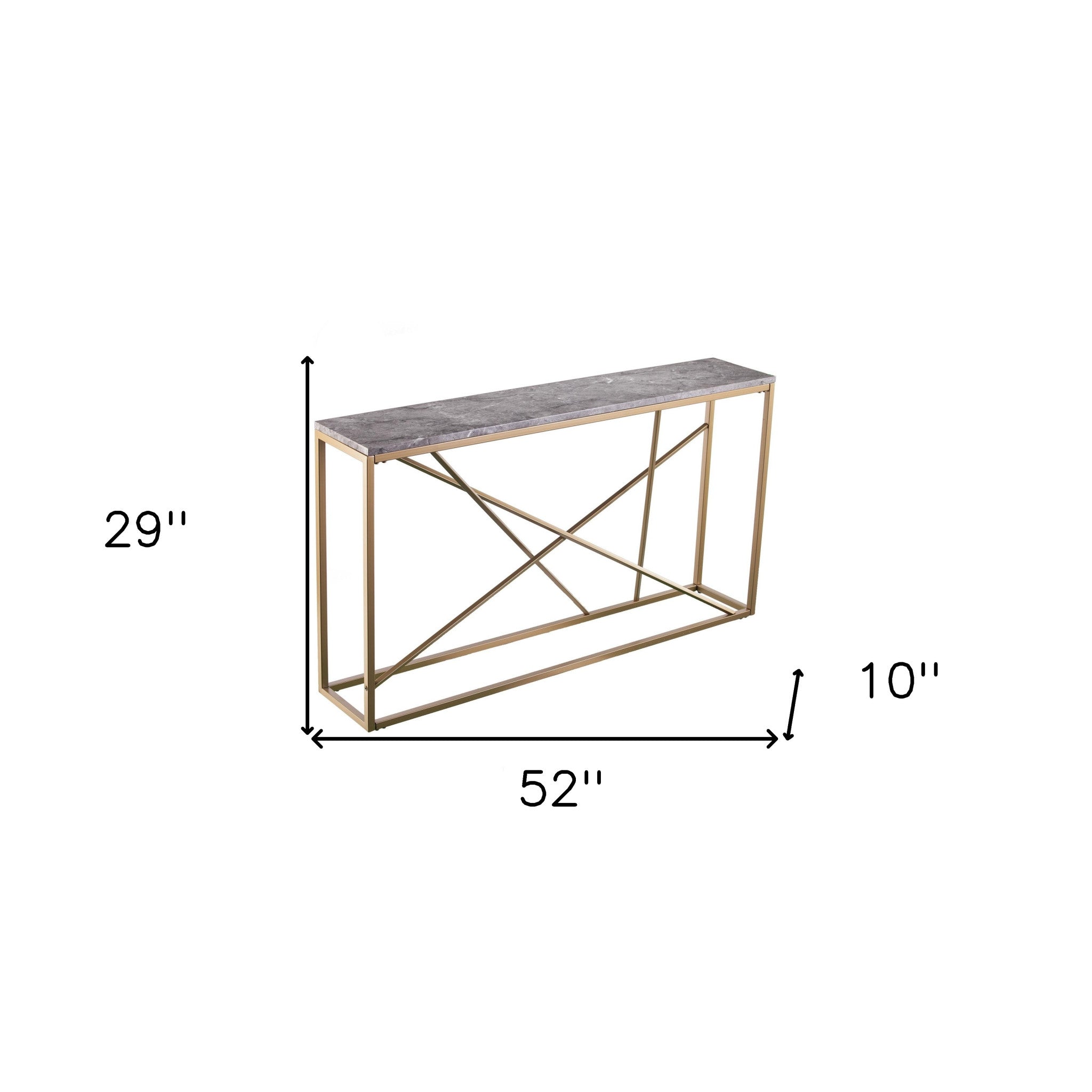 52" Gray and Gold Faux Marble Frame Console Table