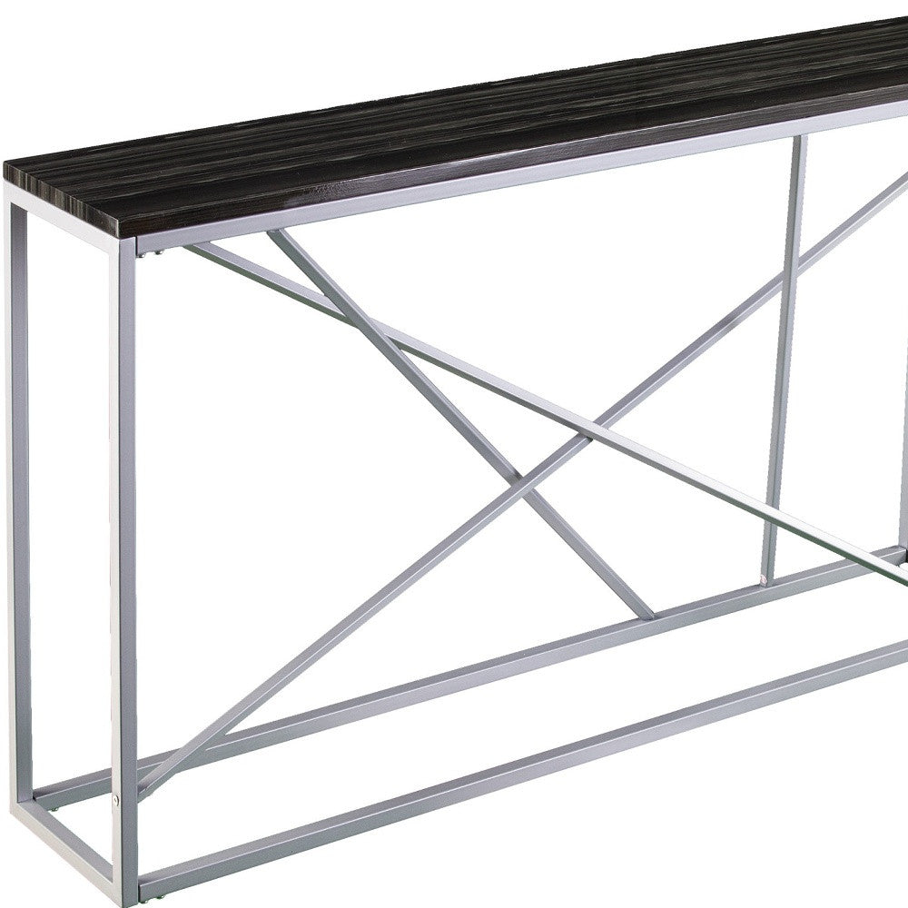 52" Black and Silver Faux Stone Frame Console Table