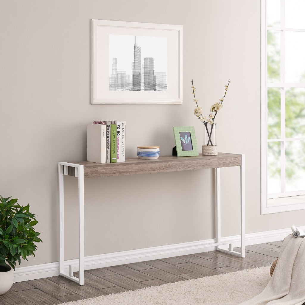 54" Gray Brown and White Sled Console Table