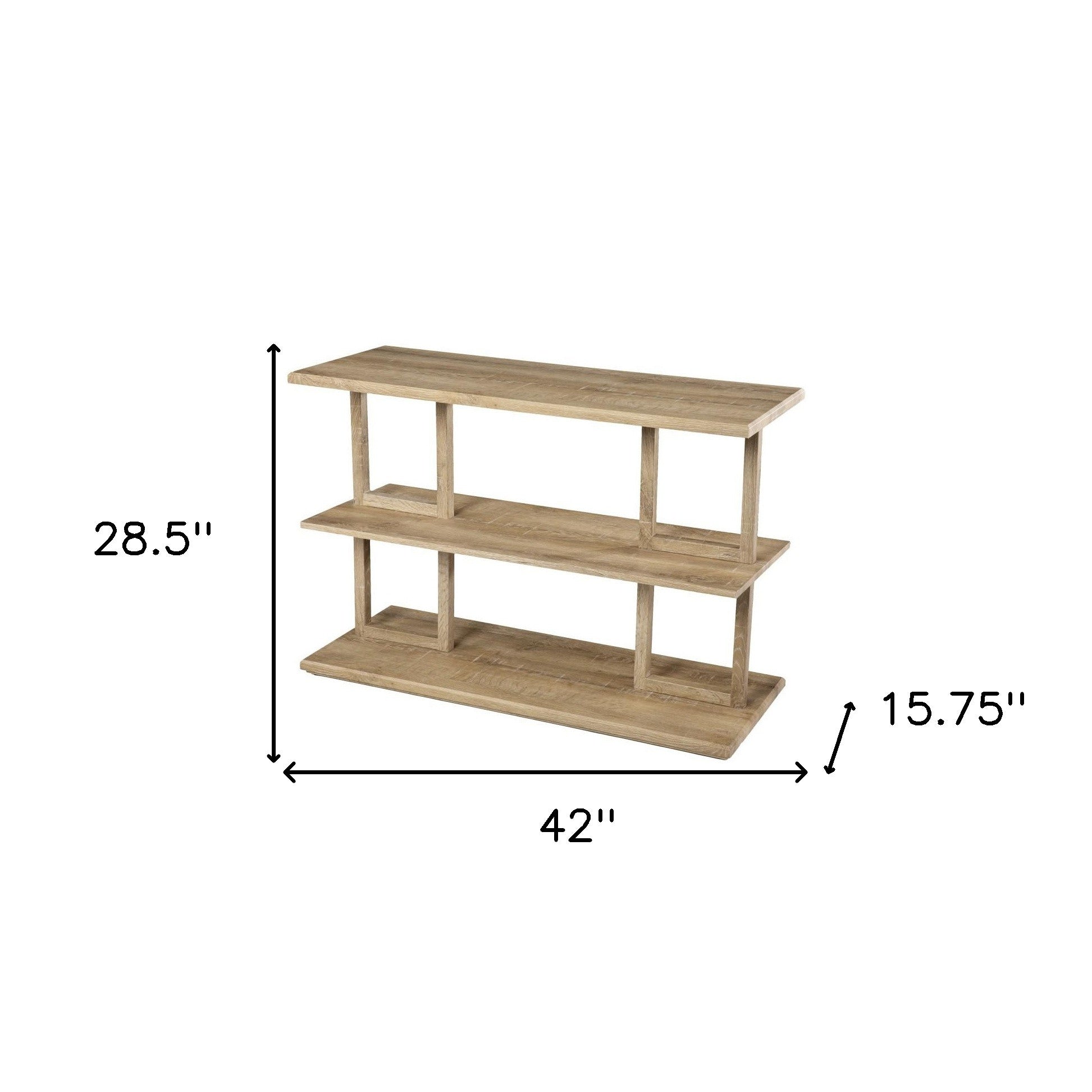 42" Natural Floor Shelf Console Table With Shelves