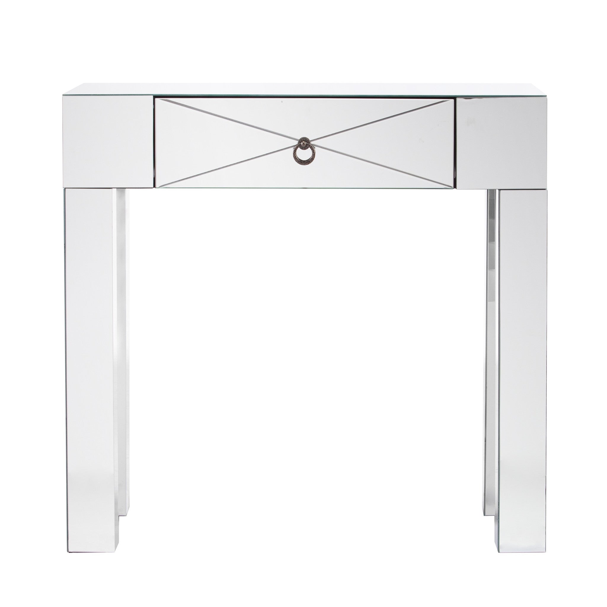 31" Silver Mirrored Glass Console Table With Storage