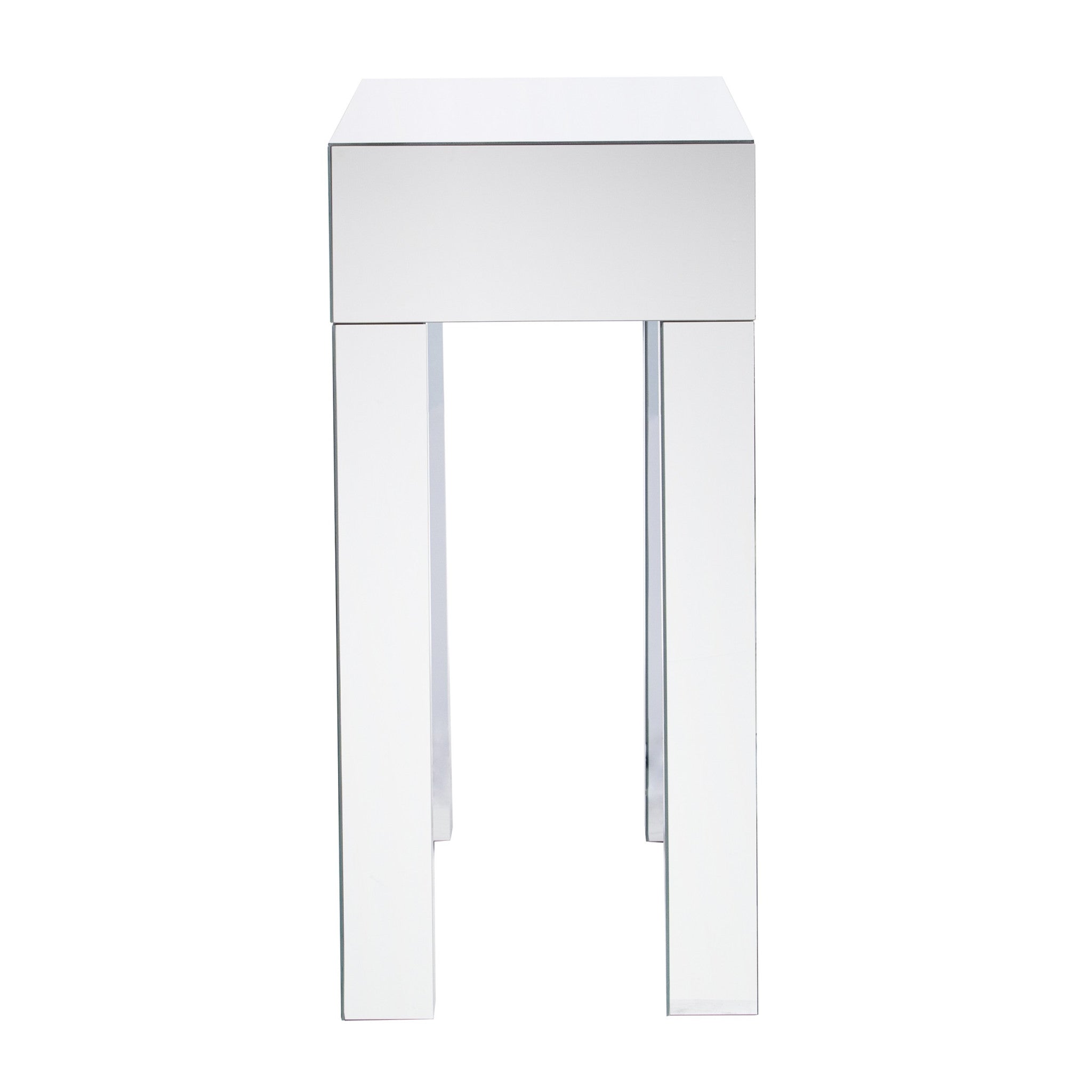 31" Silver Mirrored Glass Console Table With Storage