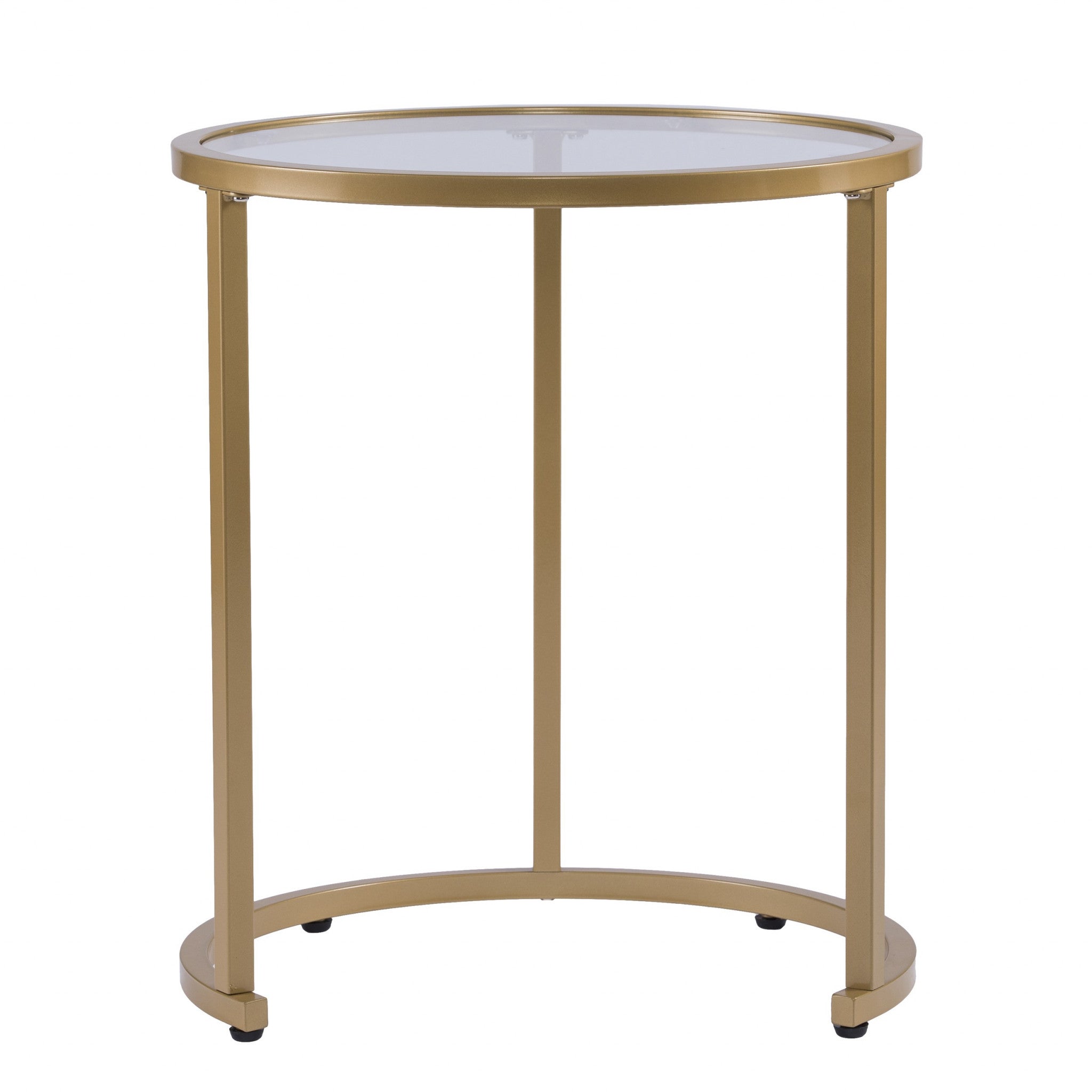 Set Of Two 23" Gold Glass And Steel Round Nested Tables