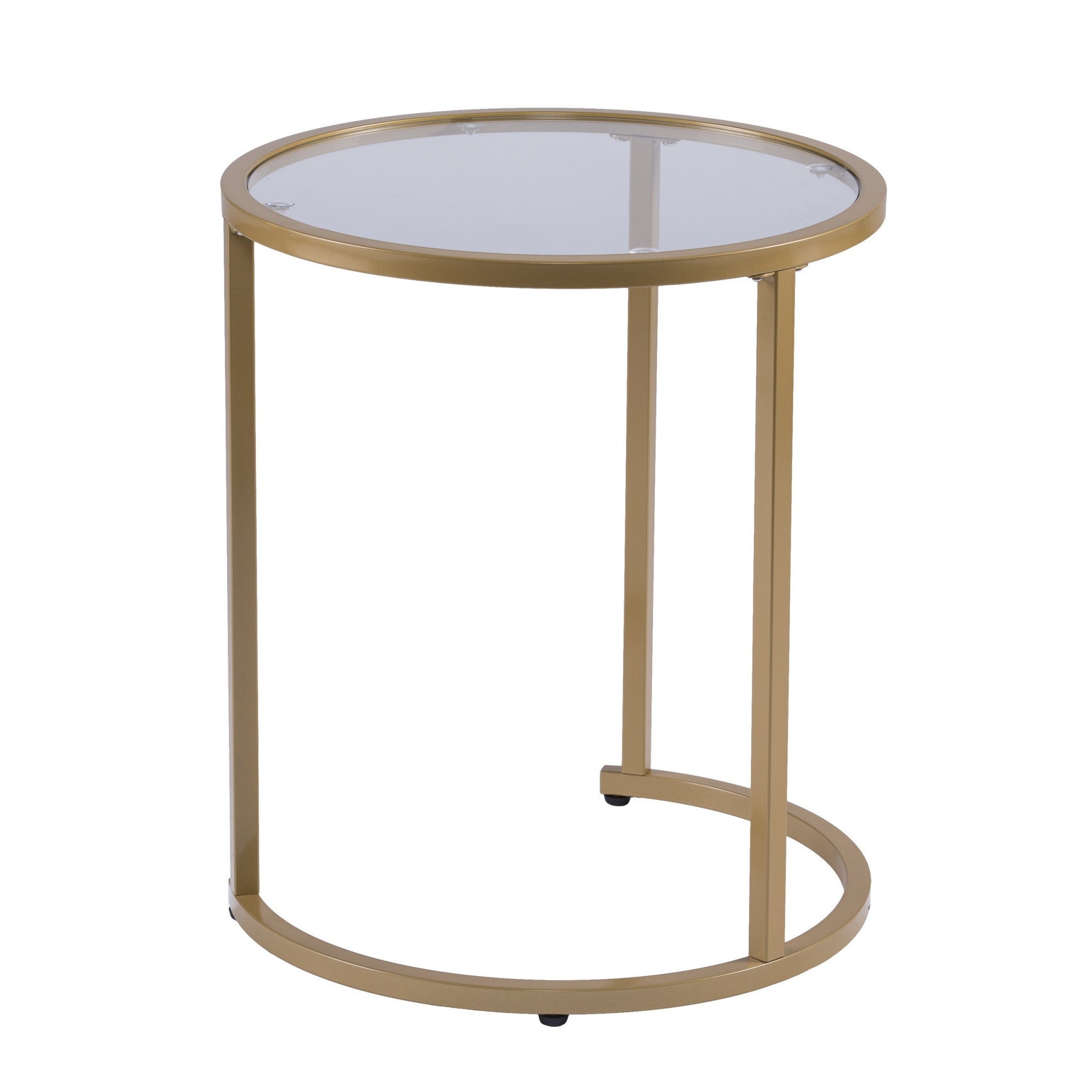 Set Of Two 23" Gold Glass And Steel Round Nested Tables