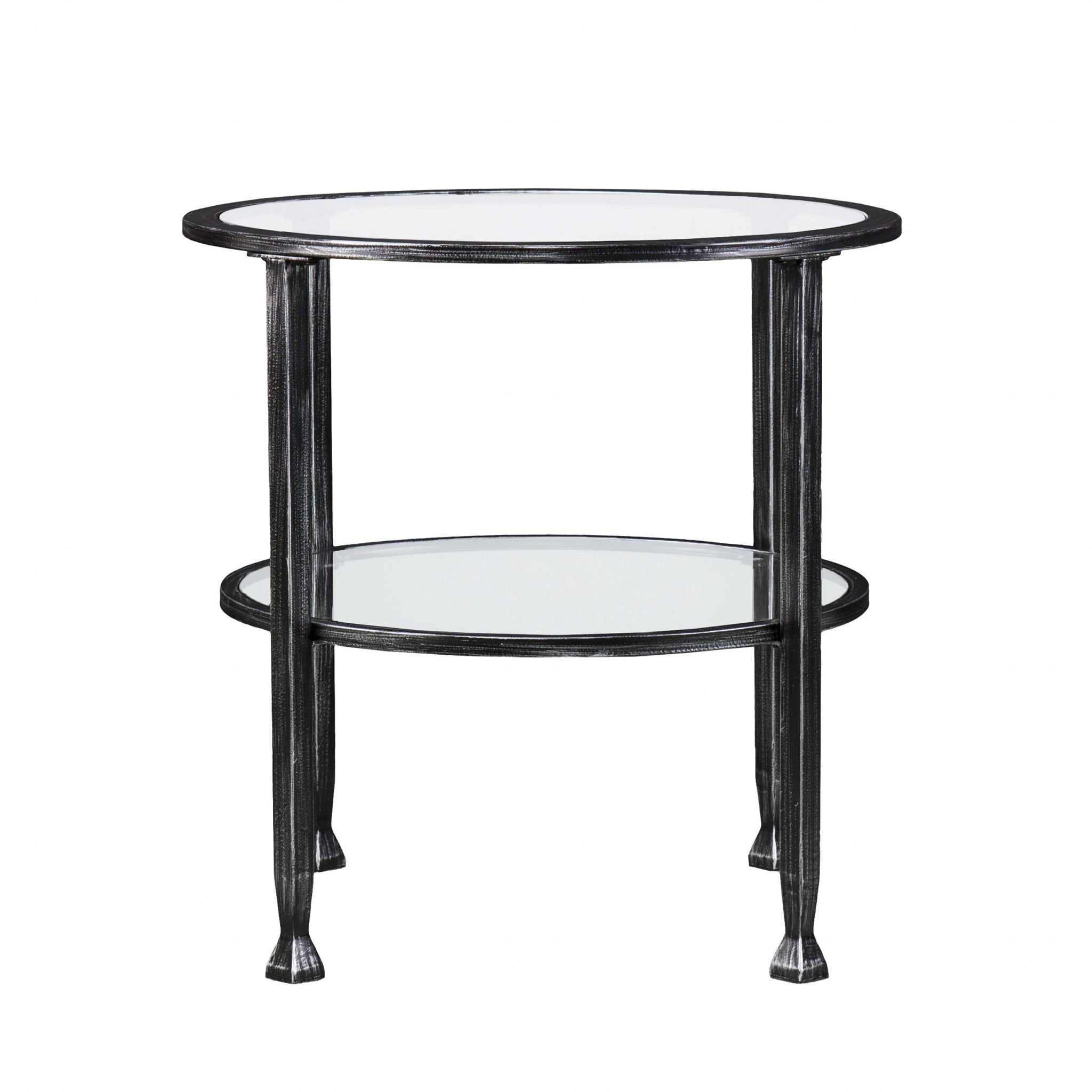 24" Black Glass And Iron Round End Table